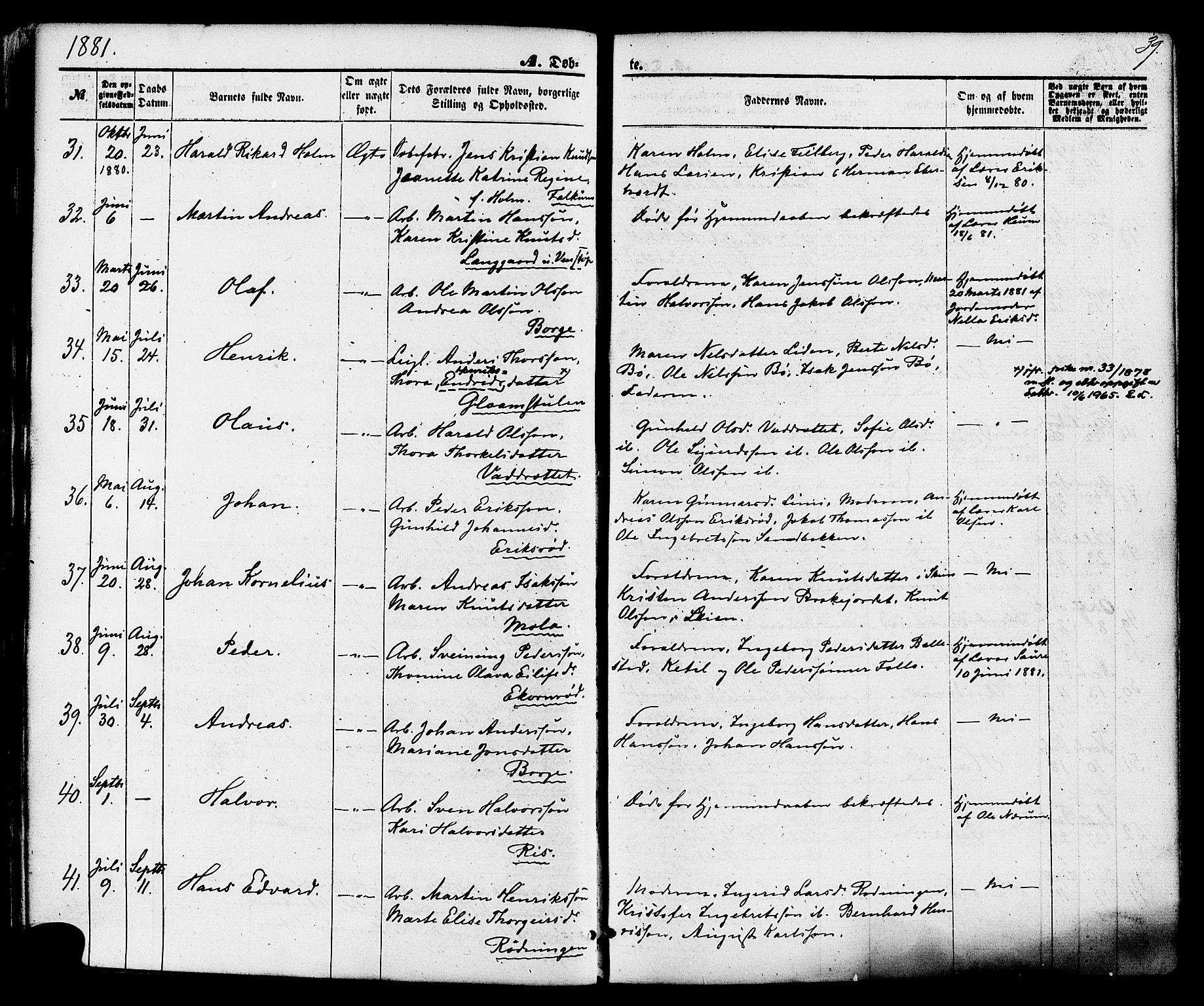 Gjerpen kirkebøker, SAKO/A-265/F/Fa/L0009: Parish register (official) no. I 9, 1872-1885, p. 39