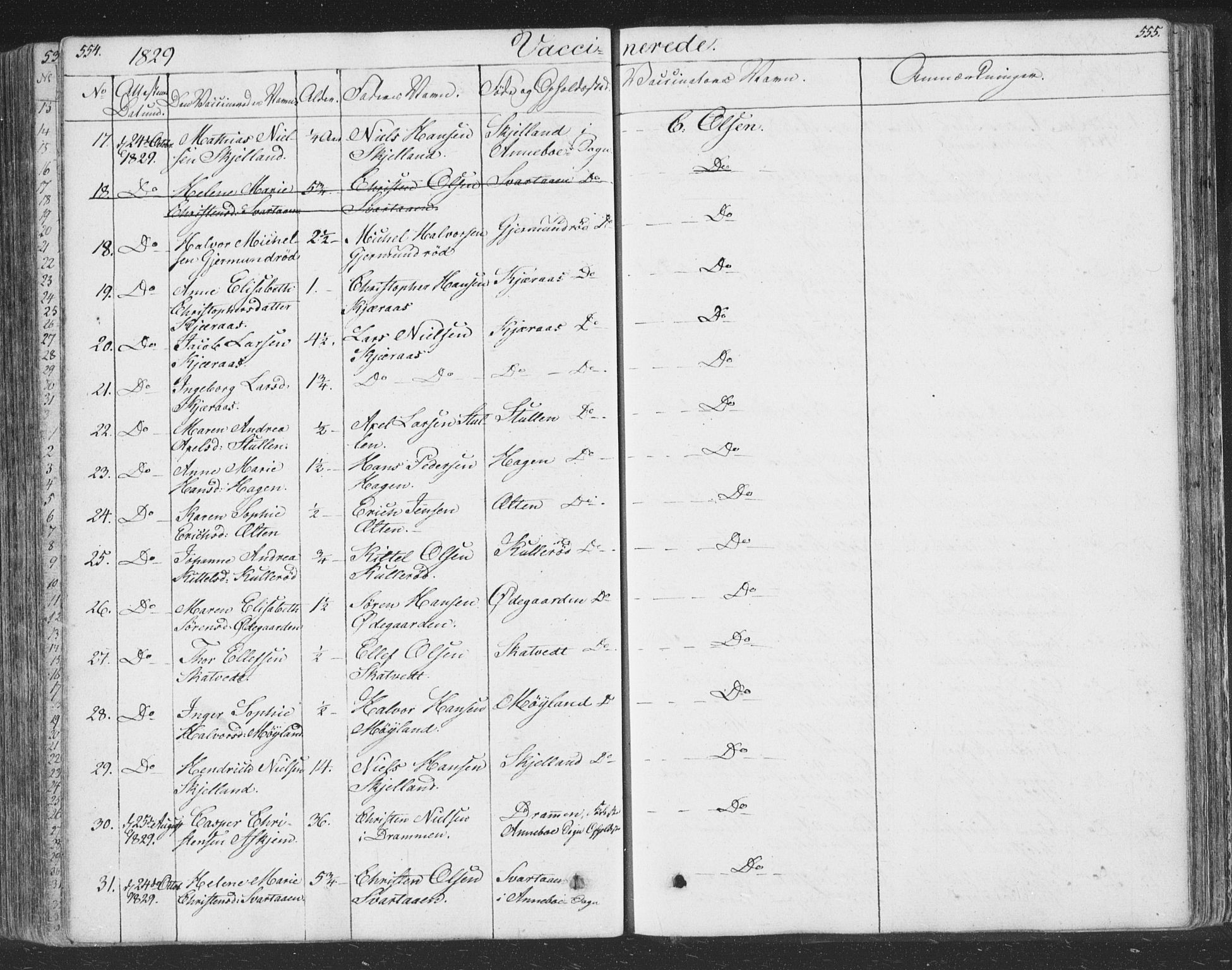 Andebu kirkebøker, AV/SAKO-A-336/F/Fa/L0004: Parish register (official) no. 4, 1829-1856, p. 554-555