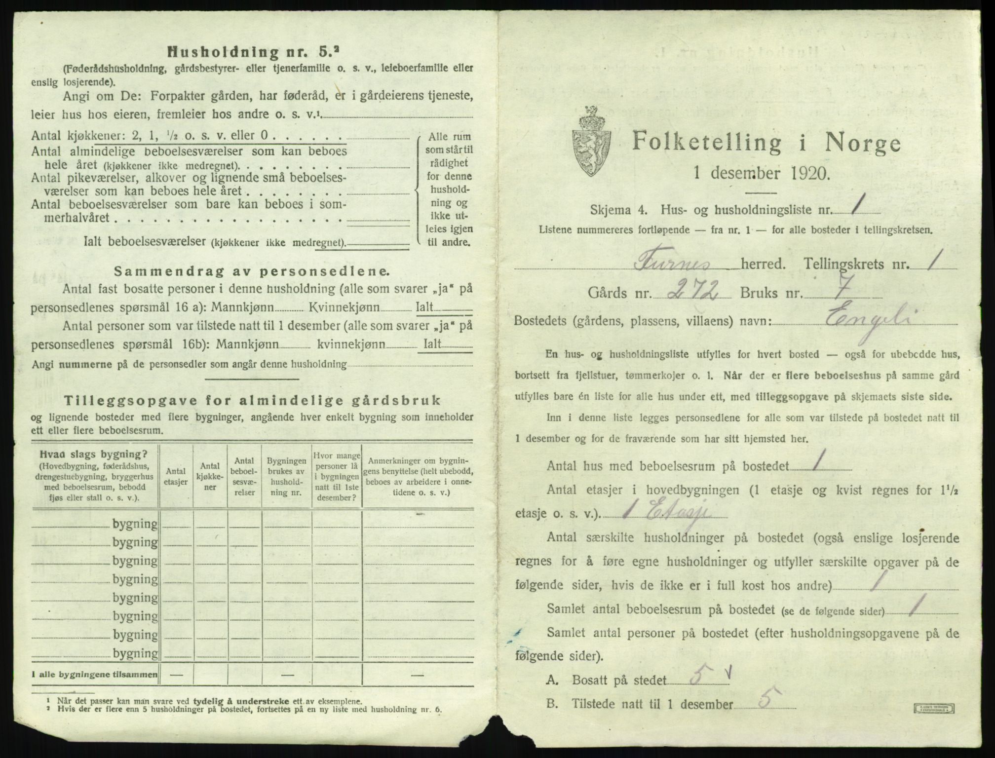 SAH, 1920 census for Furnes, 1920, p. 39