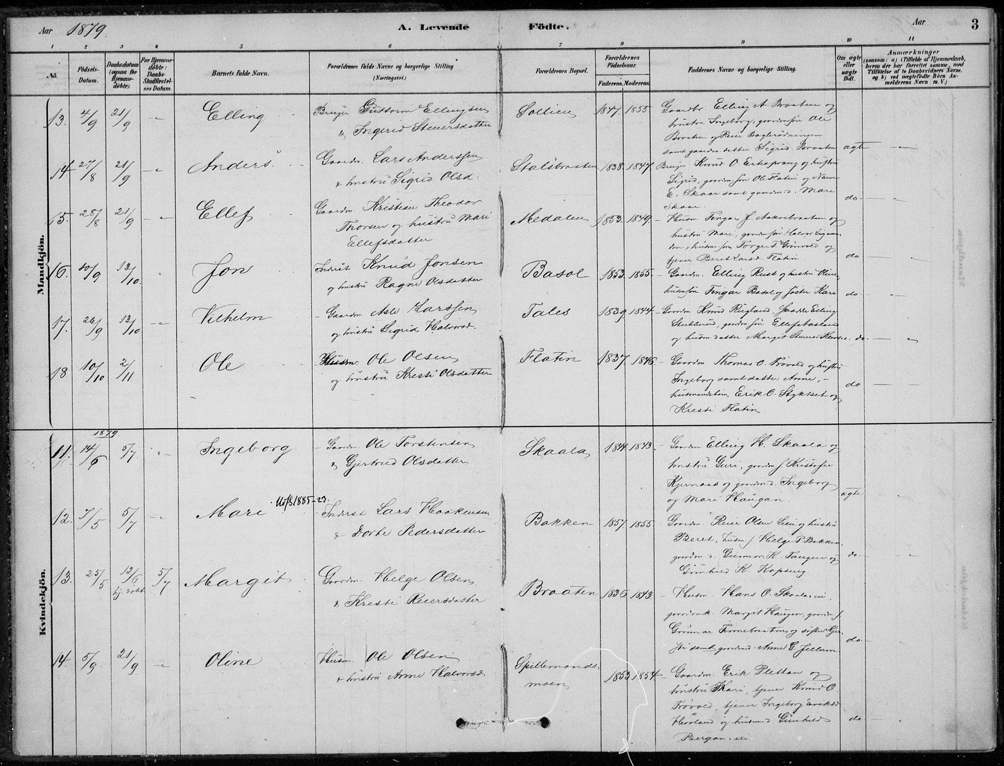 Sigdal kirkebøker, AV/SAKO-A-245/F/Fc/L0001: Parish register (official) no. III 1, 1879-1893, p. 3