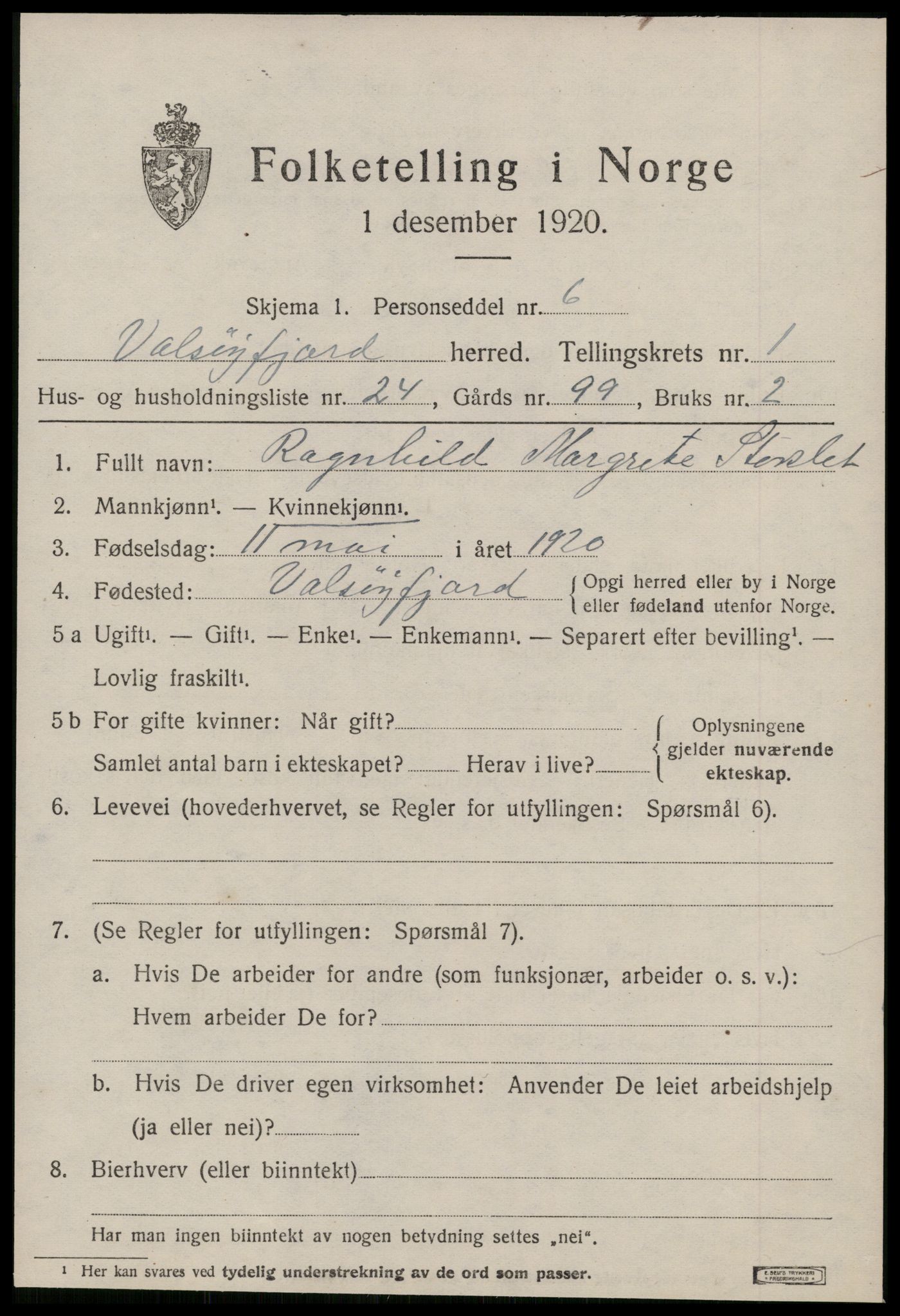 SAT, 1920 census for Valsøyfjord, 1920, p. 755