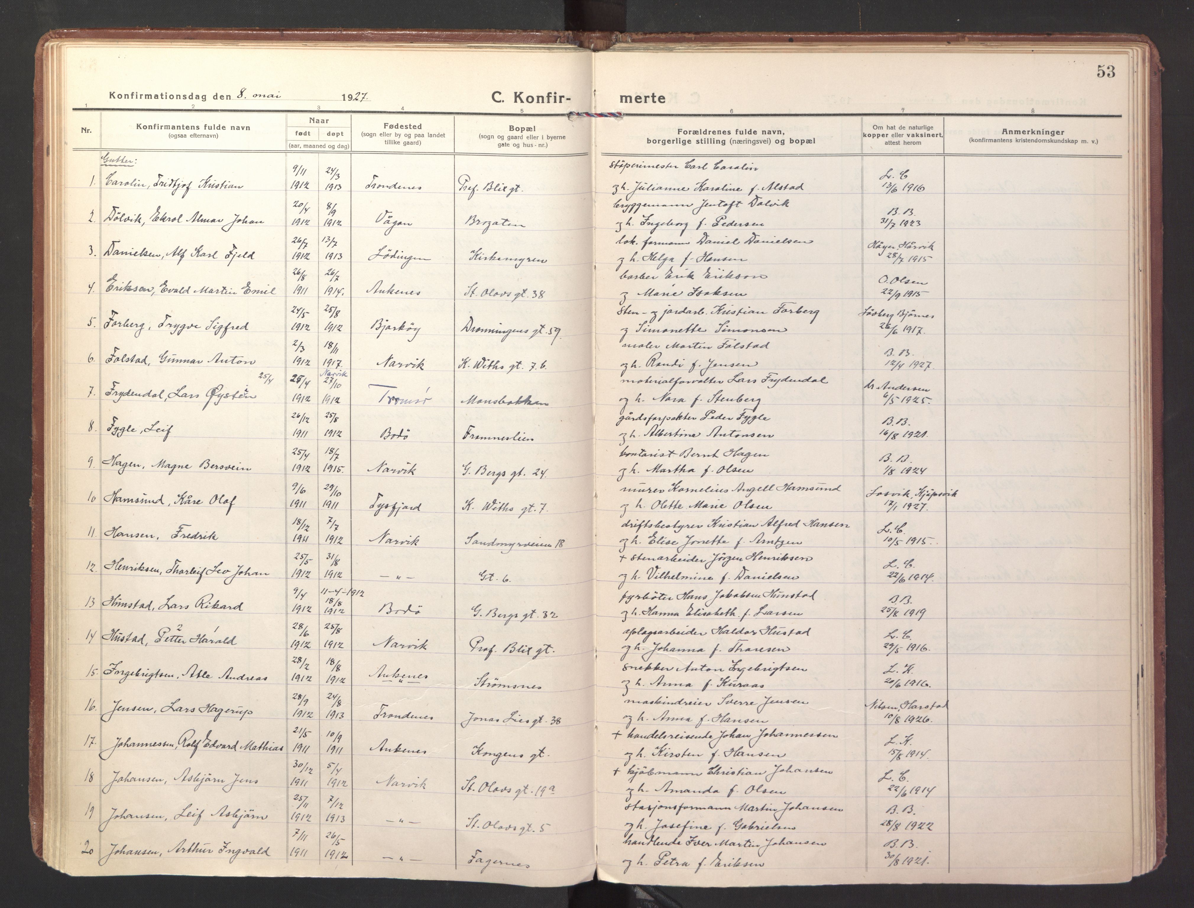Ministerialprotokoller, klokkerbøker og fødselsregistre - Nordland, SAT/A-1459/871/L1004: Parish register (official) no. 871A20, 1921-1932, p. 53