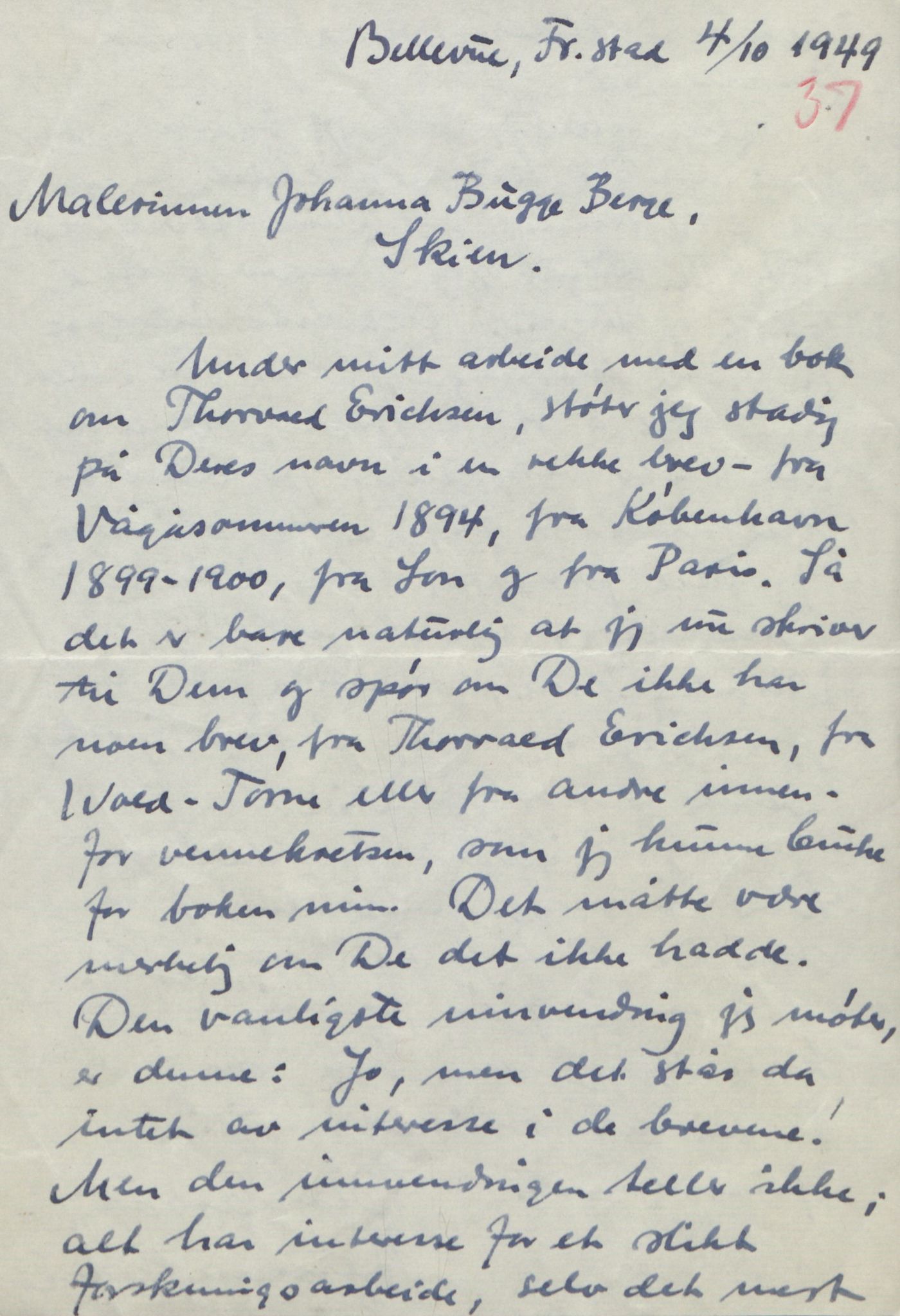 Rikard Berge, TEMU/TGM-A-1003/F/L0018/0056: 600-656 / 655 Brev, kataloger og andre papir til Rikard Berge. Konvolutten merka: Postpapir8, 1910-1950, p. 37