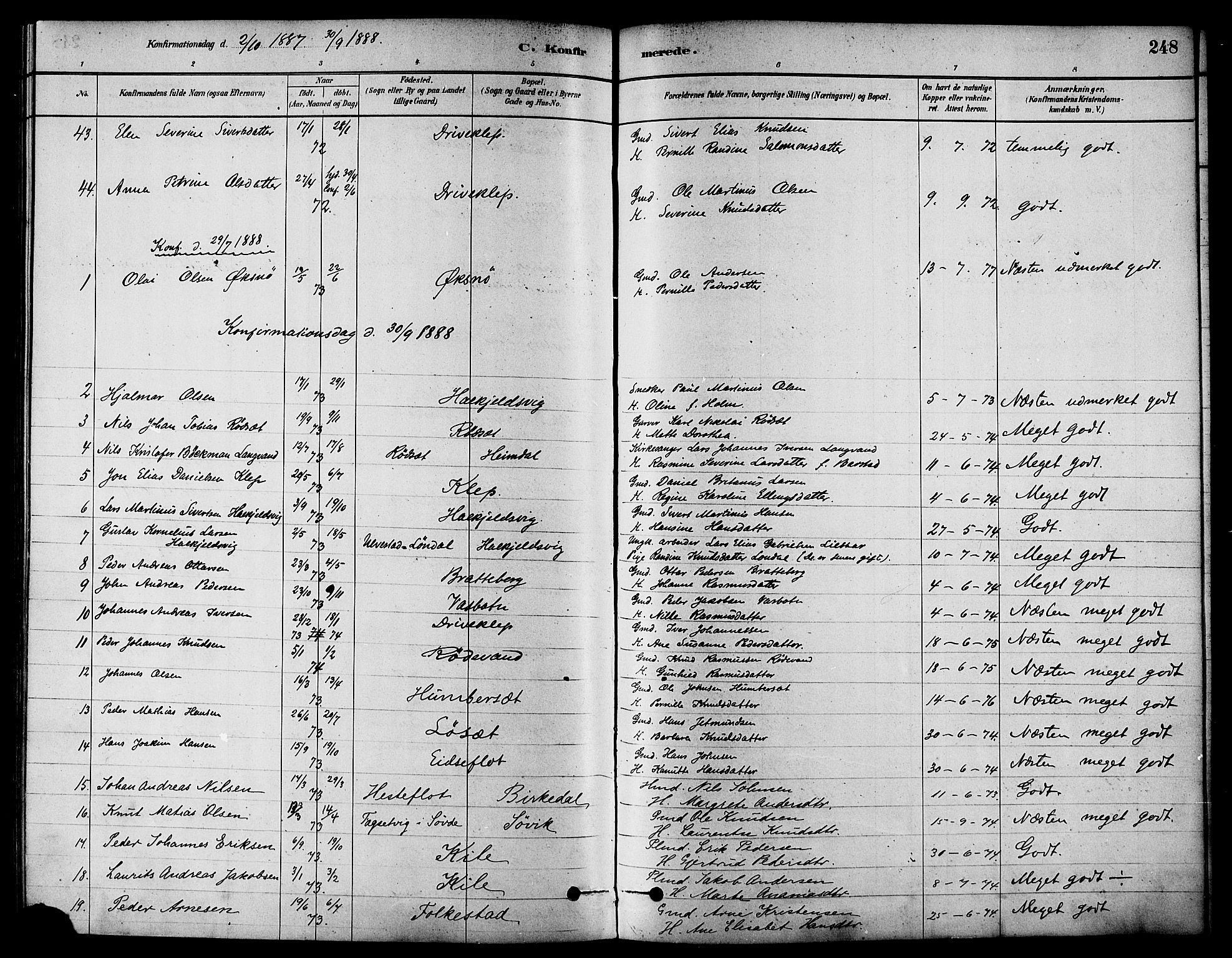 Ministerialprotokoller, klokkerbøker og fødselsregistre - Møre og Romsdal, AV/SAT-A-1454/511/L0141: Parish register (official) no. 511A08, 1878-1890, p. 248