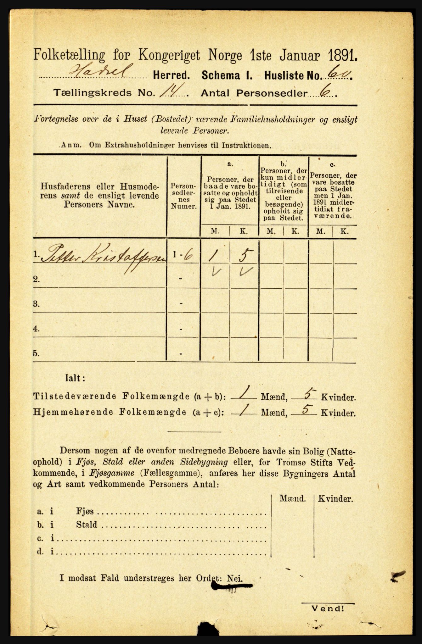 RA, 1891 census for 1866 Hadsel, 1891, p. 6313