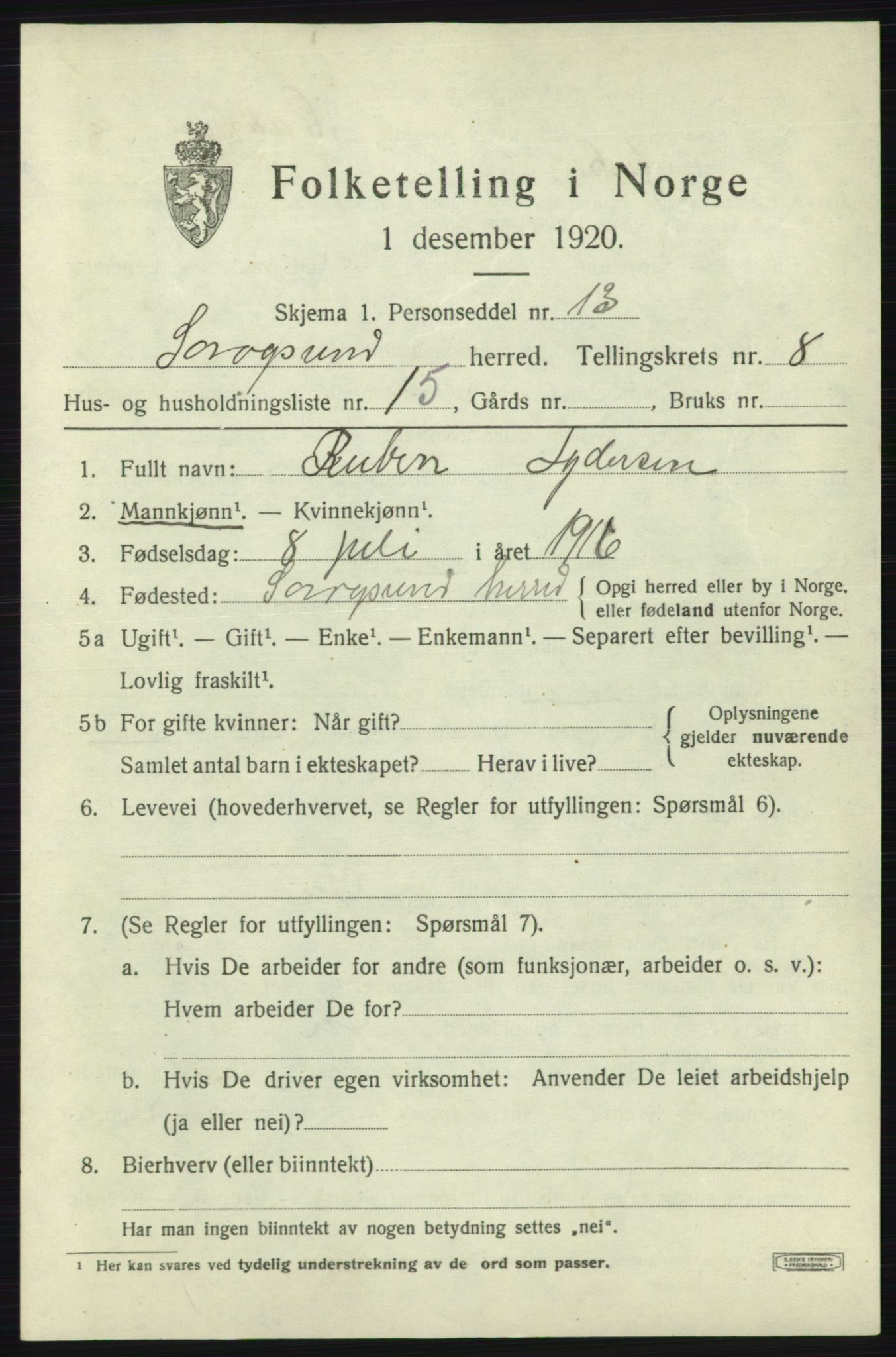 SATØ, 1920 census for Sørøysund rural district, 1920, p. 3594