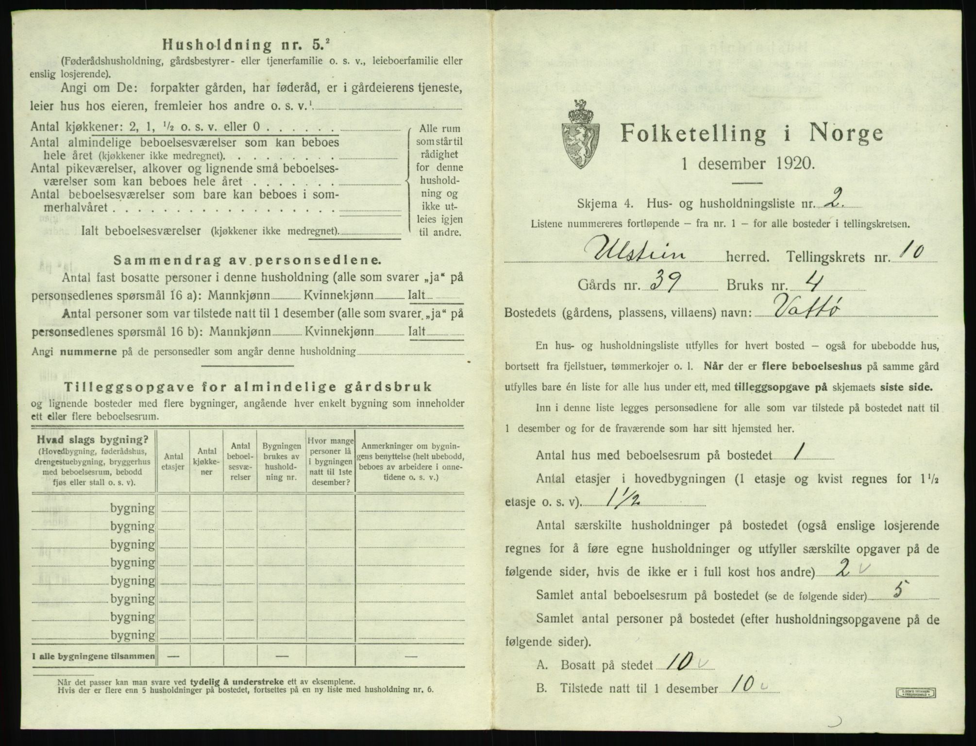 SAT, 1920 census for Ulstein, 1920, p. 660