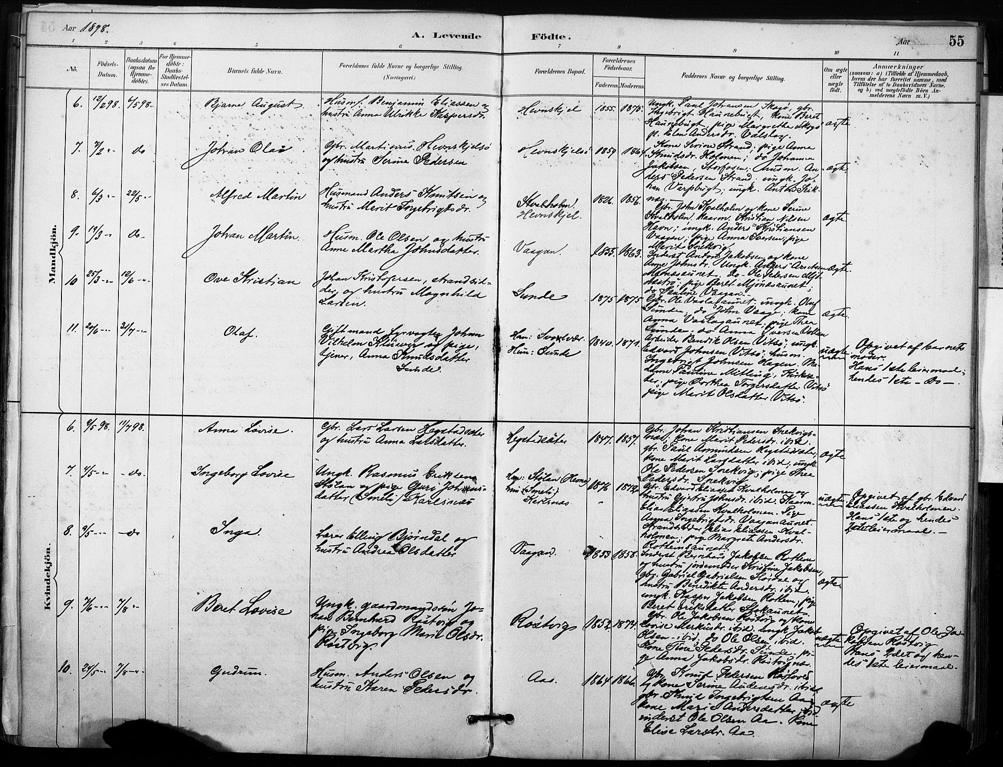 Ministerialprotokoller, klokkerbøker og fødselsregistre - Sør-Trøndelag, SAT/A-1456/633/L0518: Parish register (official) no. 633A01, 1884-1906, p. 55