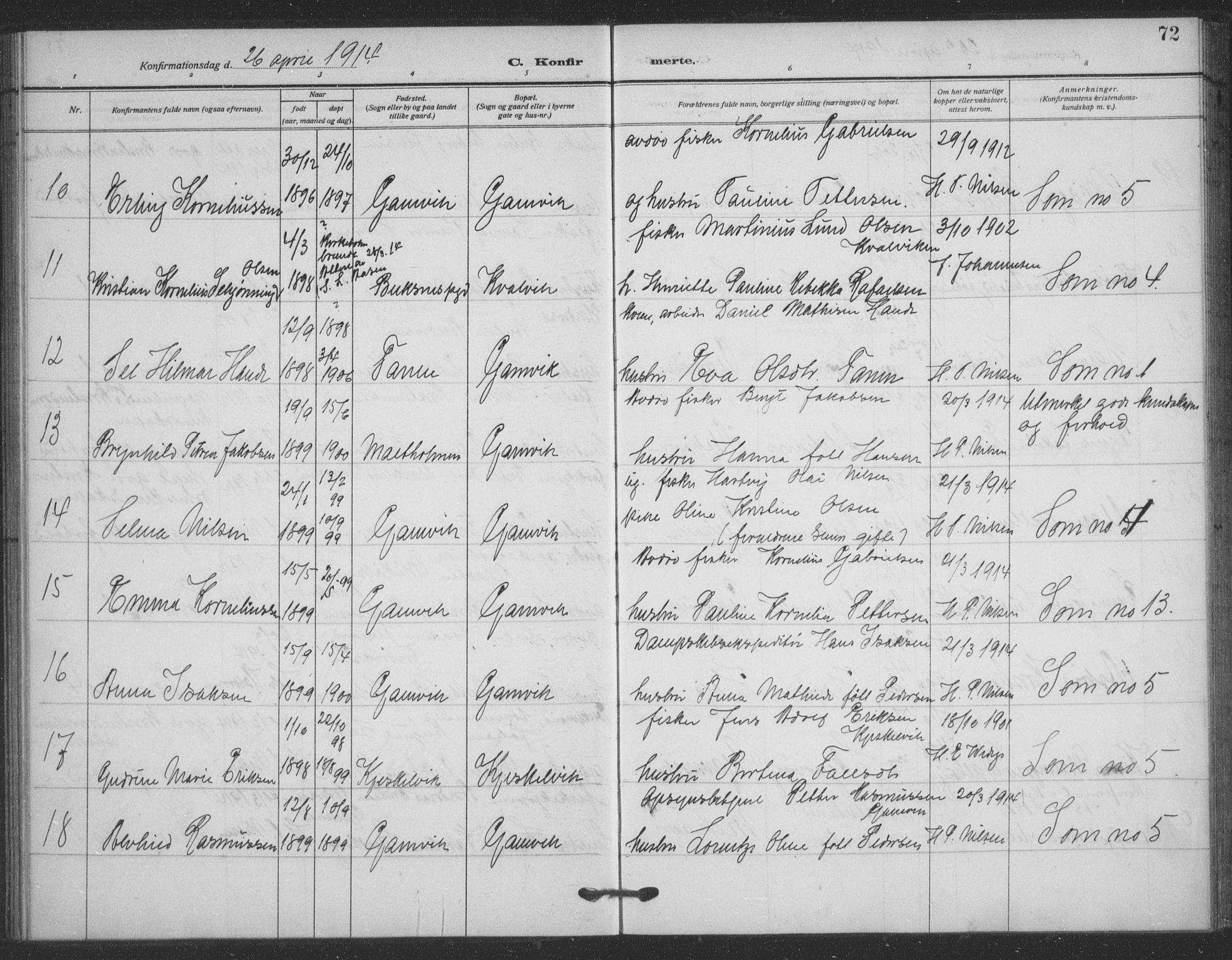 Tana sokneprestkontor, AV/SATØ-S-1334/H/Ha/L0008kirke: Parish register (official) no. 8, 1908-1920, p. 72