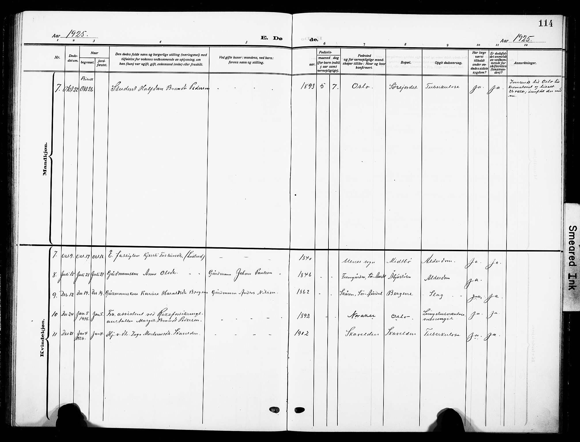 Nord-Aurdal prestekontor, AV/SAH-PREST-132/H/Ha/Hab/L0016: Parish register (copy) no. 16, 1920-1932, p. 114