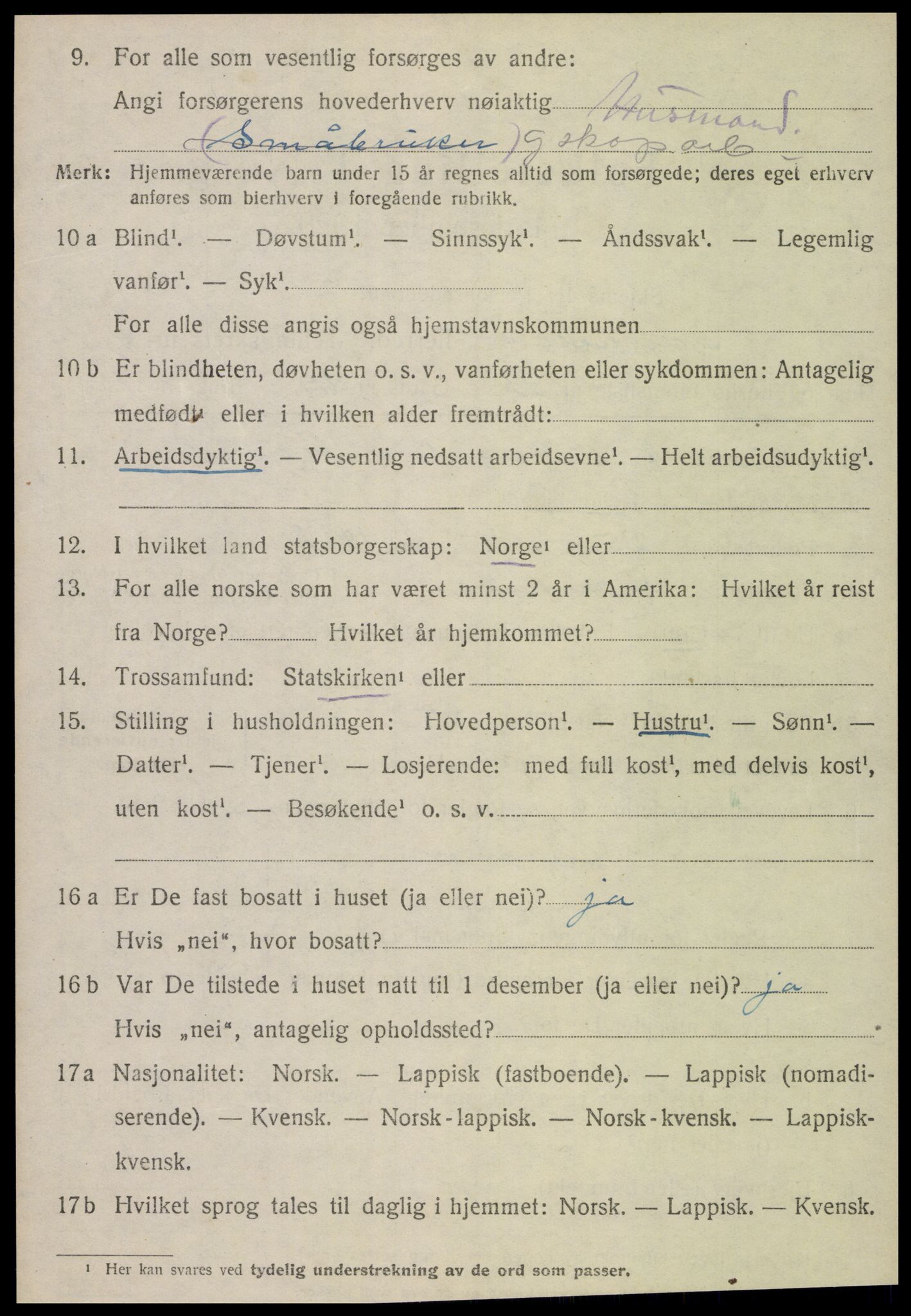 SAT, 1920 census for Overhalla, 1920, p. 3051