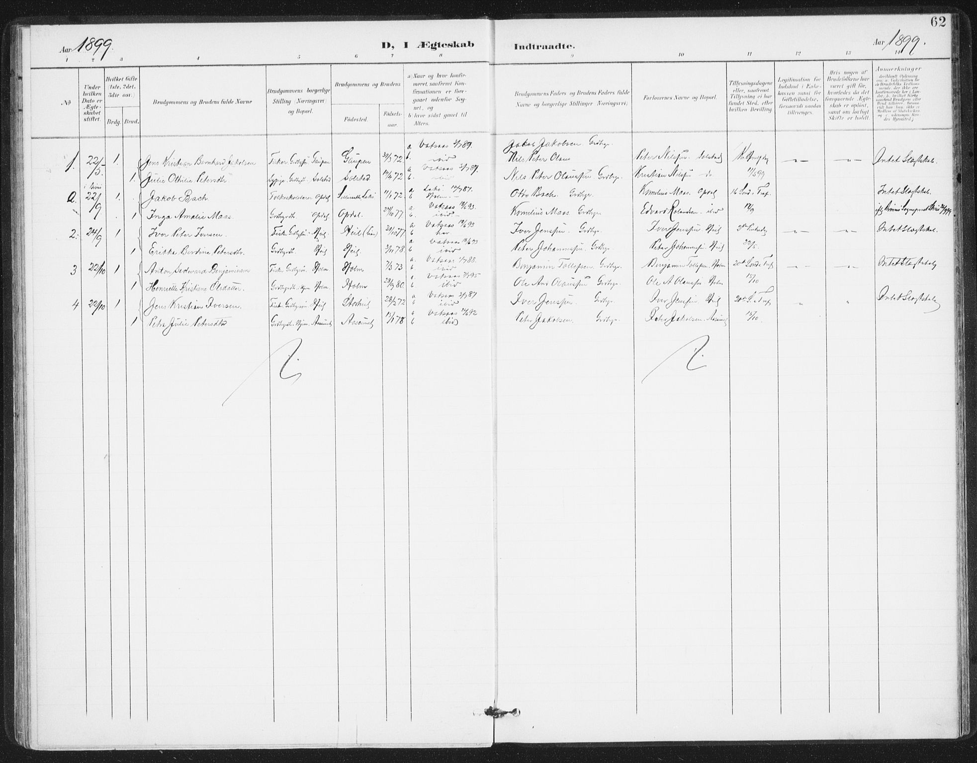 Ministerialprotokoller, klokkerbøker og fødselsregistre - Nordland, SAT/A-1459/811/L0167: Parish register (official) no. 811A04, 1899-1913, p. 62