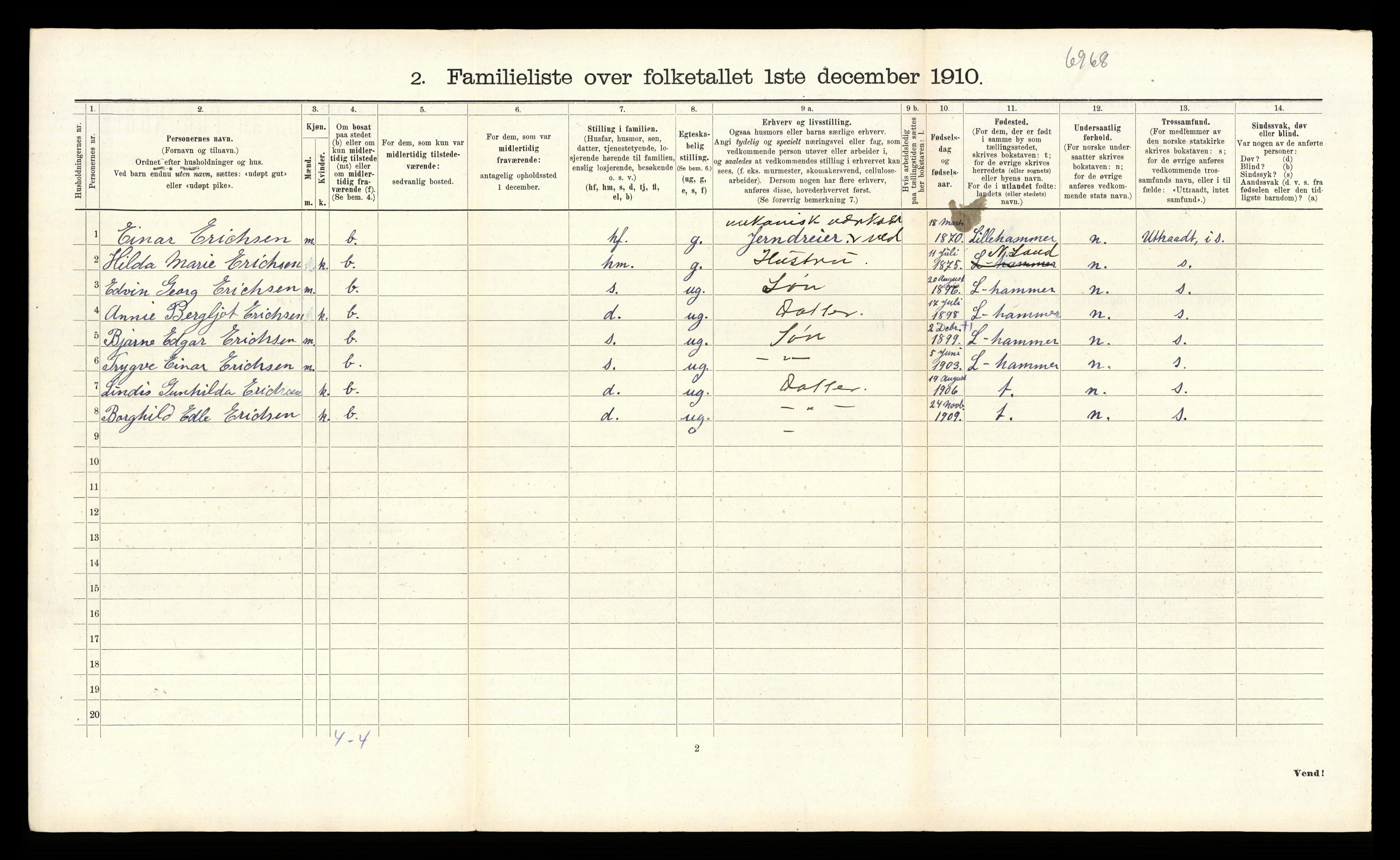 RA, 1910 census for Gjøvik, 1910, p. 499