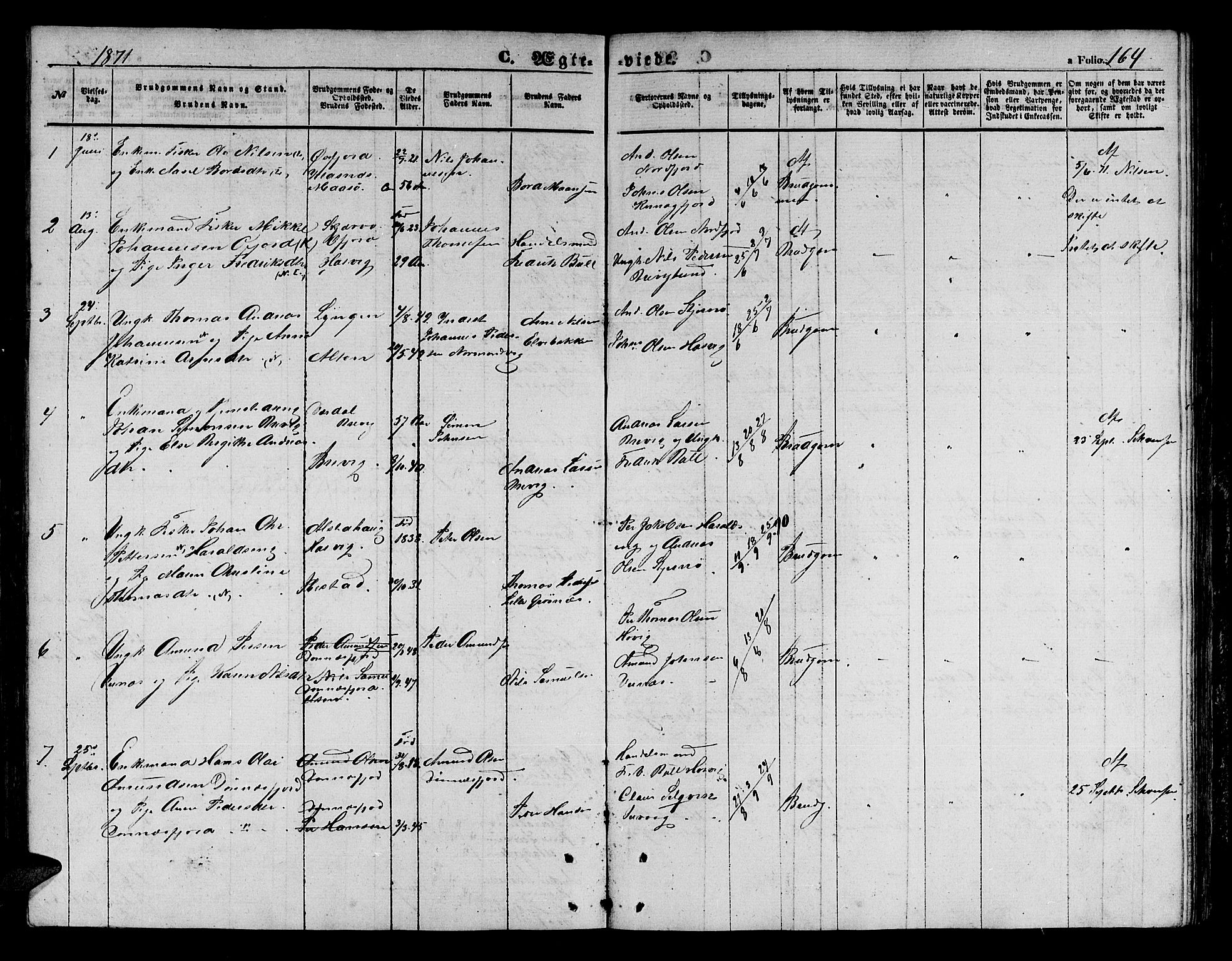 Loppa sokneprestkontor, AV/SATØ-S-1339/H/Hb/L0003klokker: Parish register (copy) no. 3, 1853-1880, p. 164