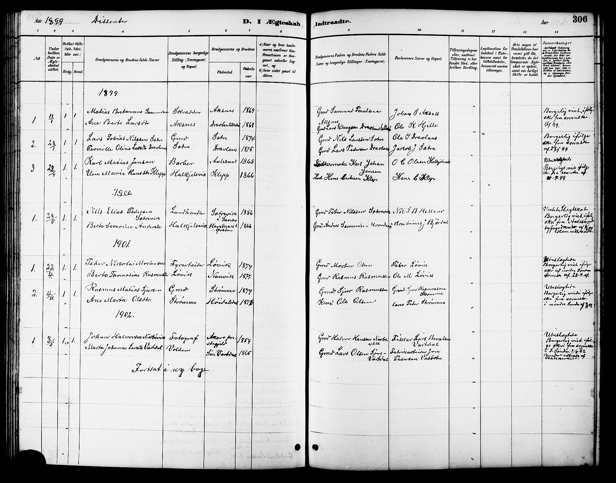 Ministerialprotokoller, klokkerbøker og fødselsregistre - Møre og Romsdal, SAT/A-1454/511/L0158: Parish register (copy) no. 511C04, 1884-1903, p. 306