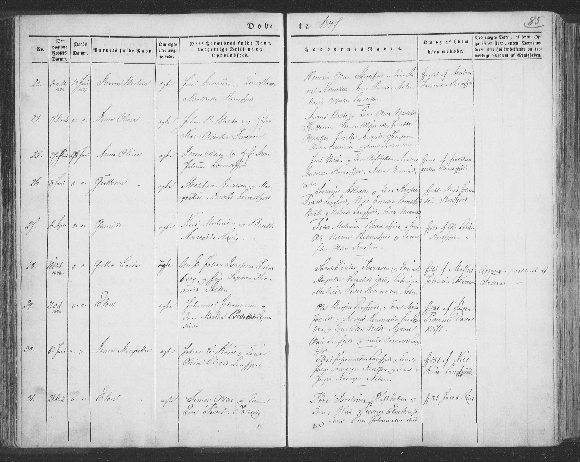 Talvik sokneprestkontor, SATØ/S-1337/H/Ha/L0009kirke: Parish register (official) no. 9, 1837-1852, p. 85