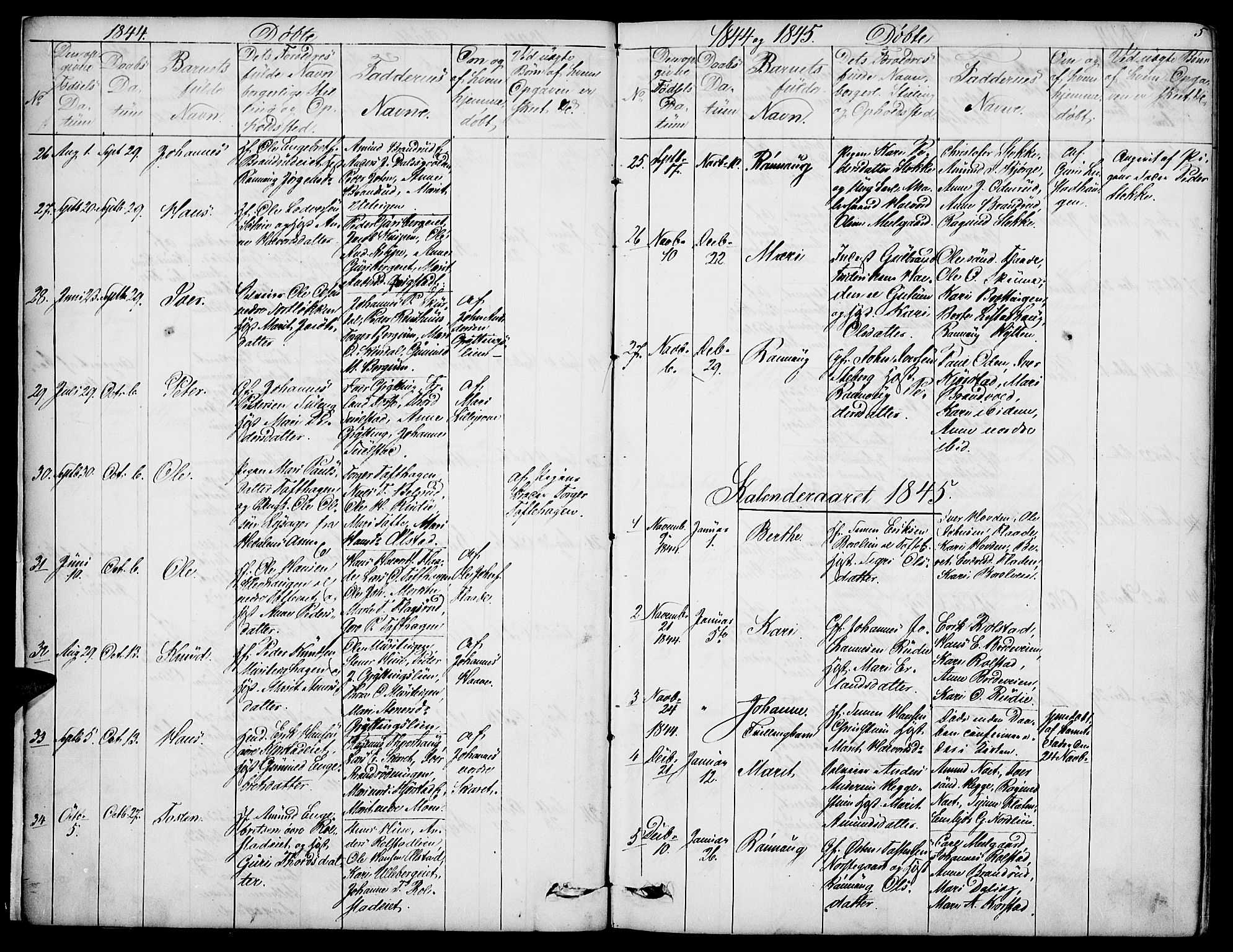 Sør-Fron prestekontor, SAH/PREST-010/H/Ha/Hab/L0001: Parish register (copy) no. 1, 1844-1863, p. 5