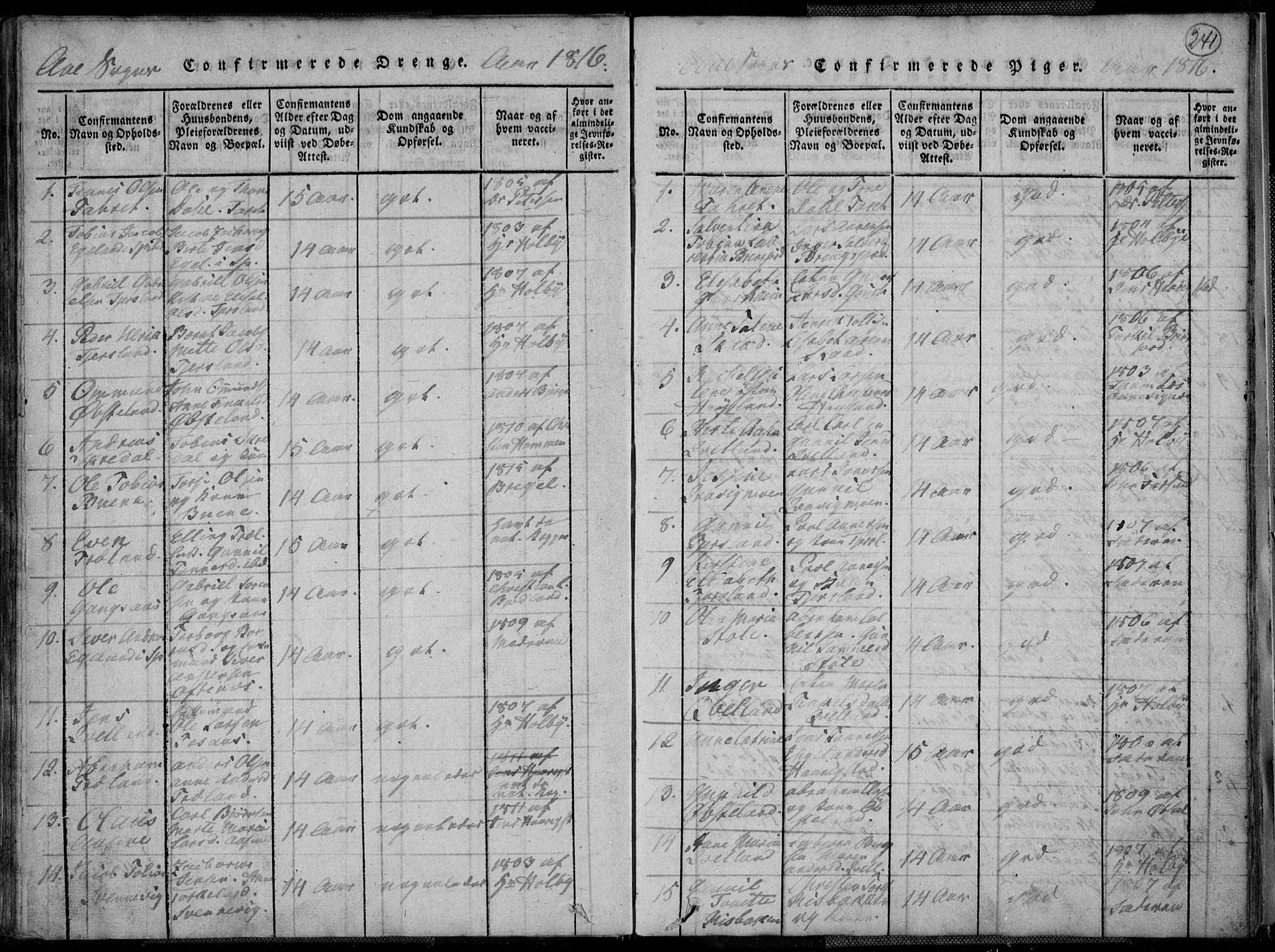 Lyngdal sokneprestkontor, AV/SAK-1111-0029/F/Fa/Fac/L0006: Parish register (official) no. A 6, 1815-1825, p. 241