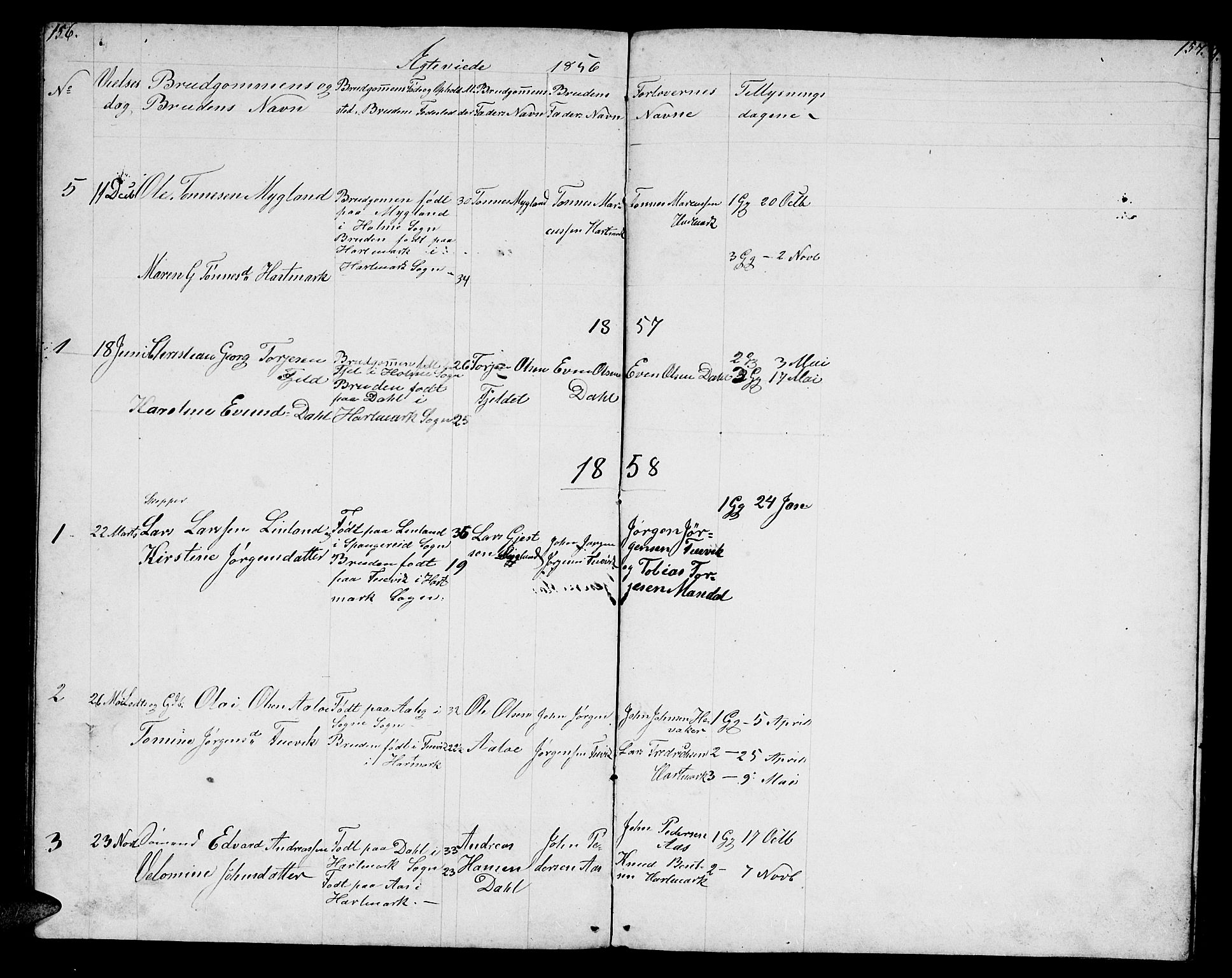 Mandal sokneprestkontor, SAK/1111-0030/F/Fb/Fbb/L0003: Parish register (copy) no. B 3, 1848-1877, p. 156-157