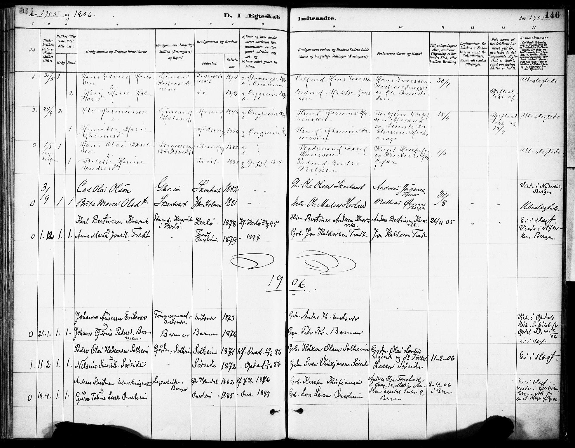 Tysnes sokneprestembete, SAB/A-78601/H/Haa: Parish register (official) no. C 1, 1887-1912, p. 146