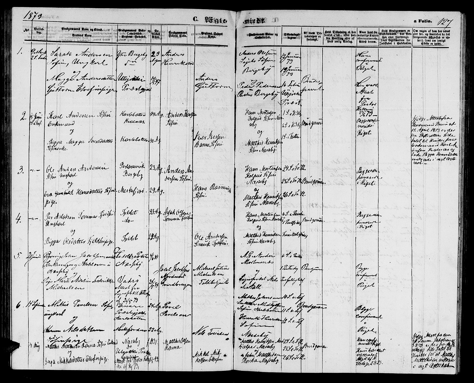 Nesseby sokneprestkontor, SATØ/S-1330/H/Hb/L0003klokker: Parish register (copy) no. 3, 1869-1876, p. 127