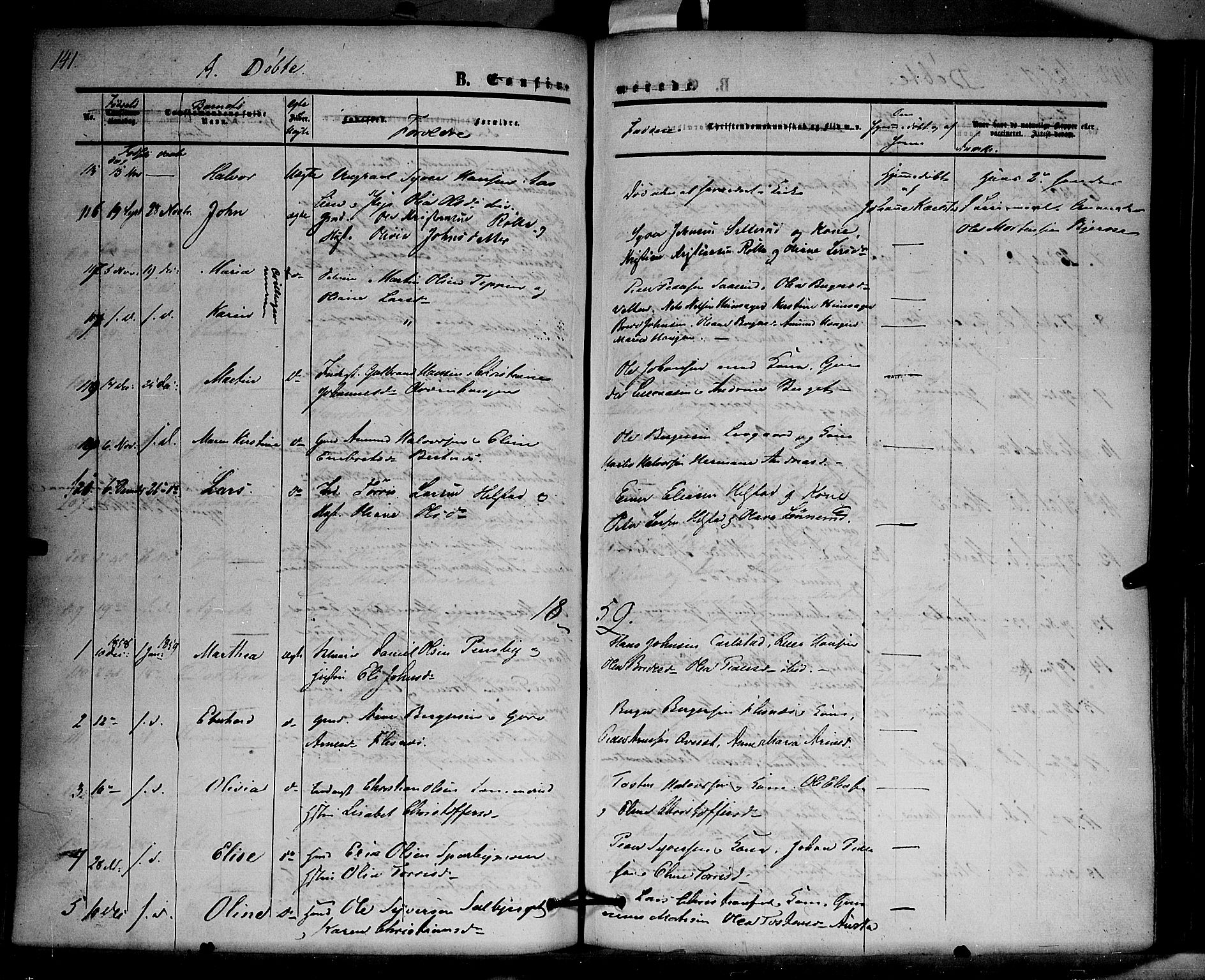 Hof prestekontor, SAH/PREST-038/H/Ha/Haa/L0008: Parish register (official) no. 8, 1849-1861, p. 141