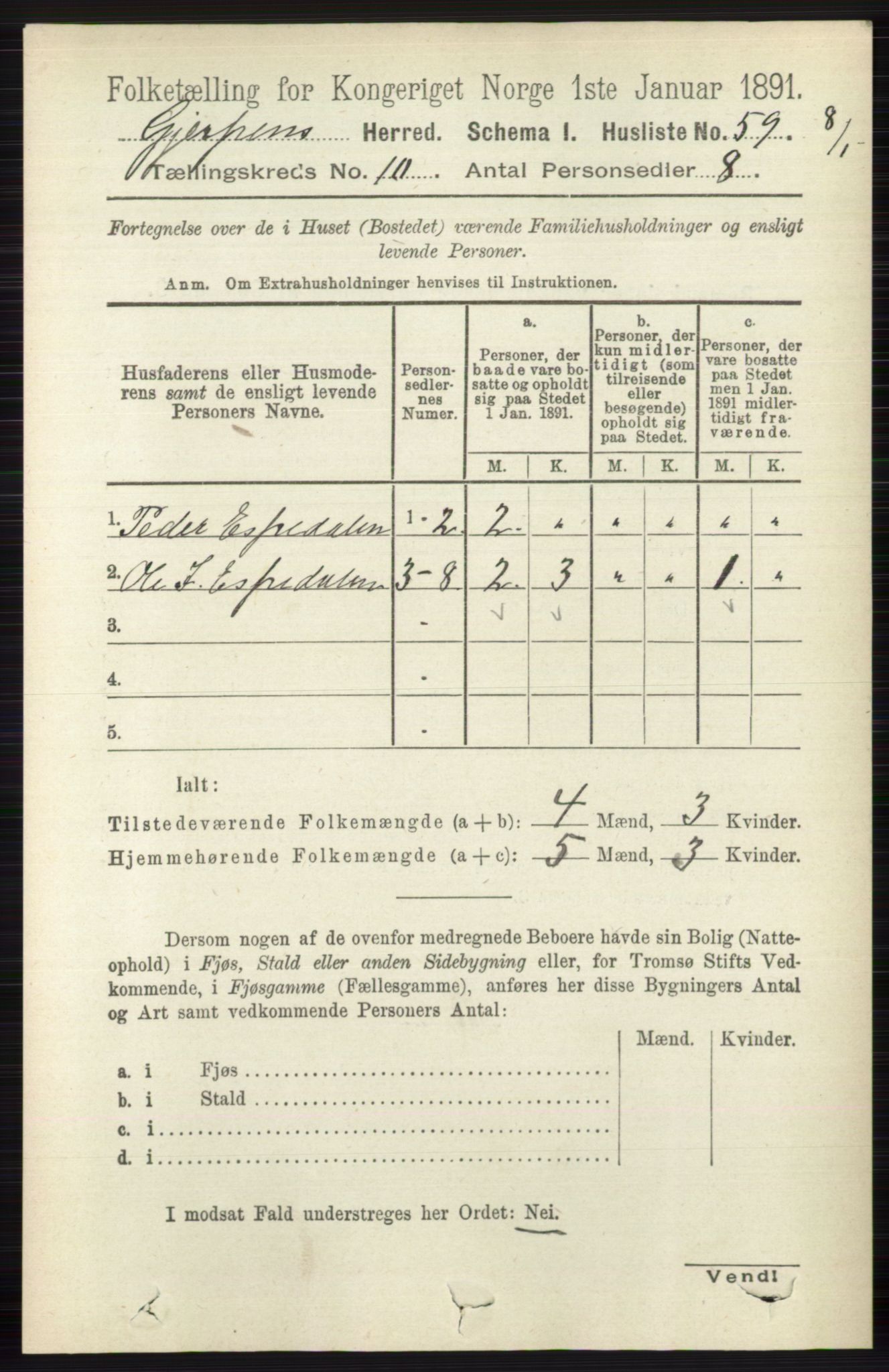 RA, 1891 census for 0812 Gjerpen, 1891, p. 6129