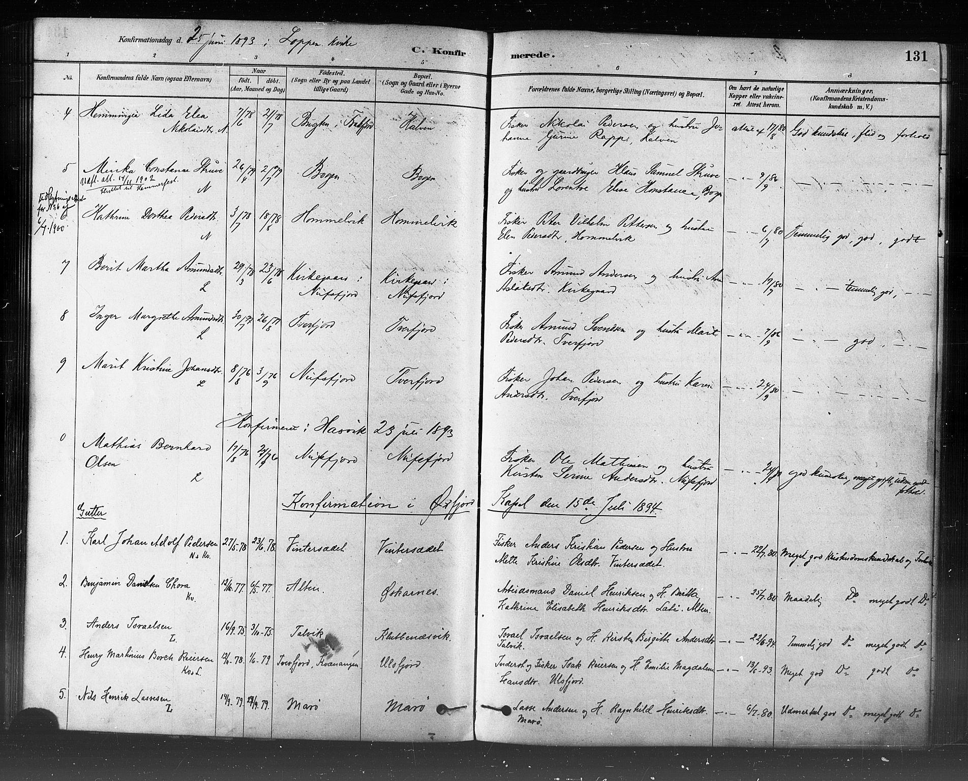 Loppa sokneprestkontor, SATØ/S-1339/H/Ha/L0006kirke: Parish register (official) no. 6, 1879-1895, p. 131