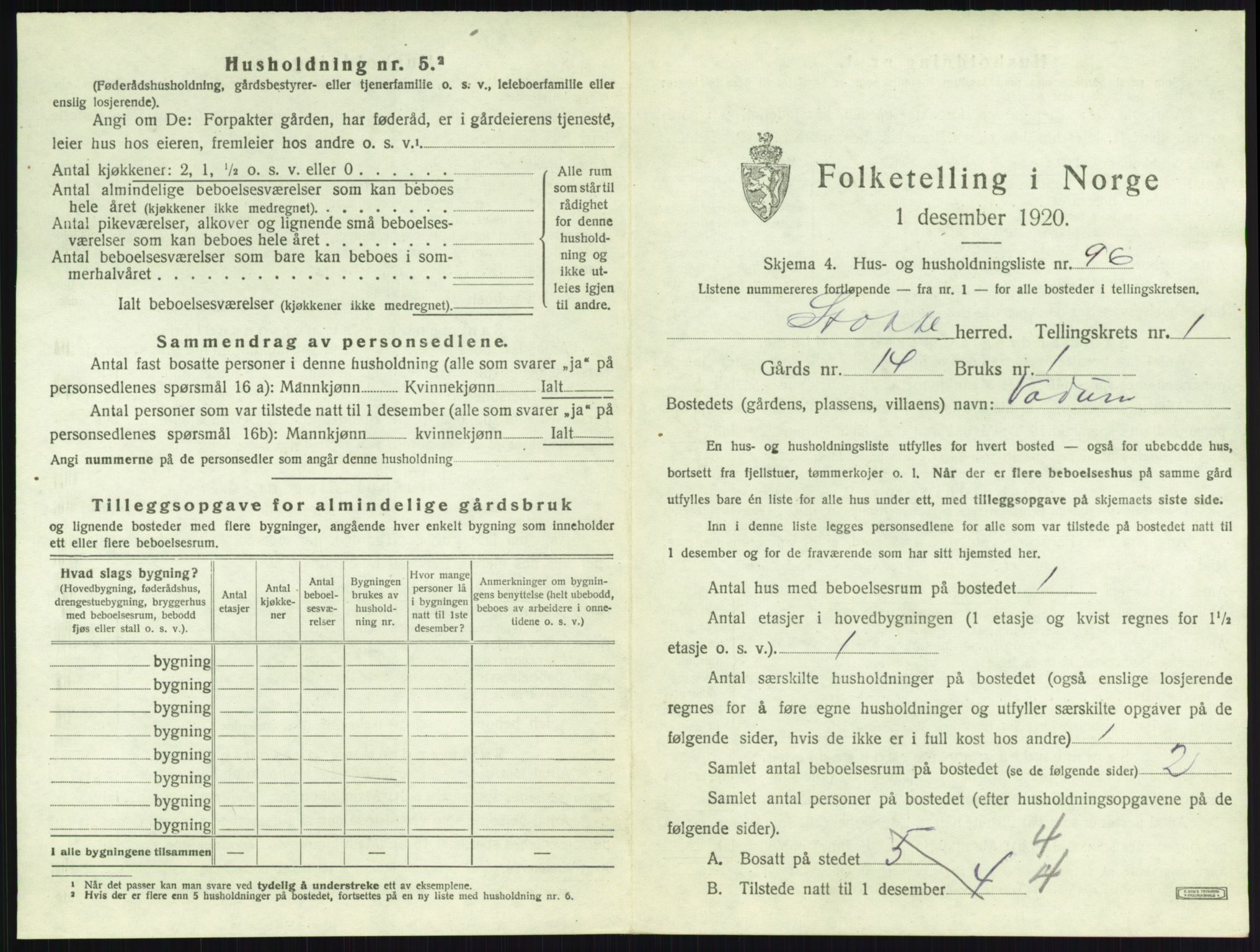 SAKO, 1920 census for Stokke, 1920, p. 241