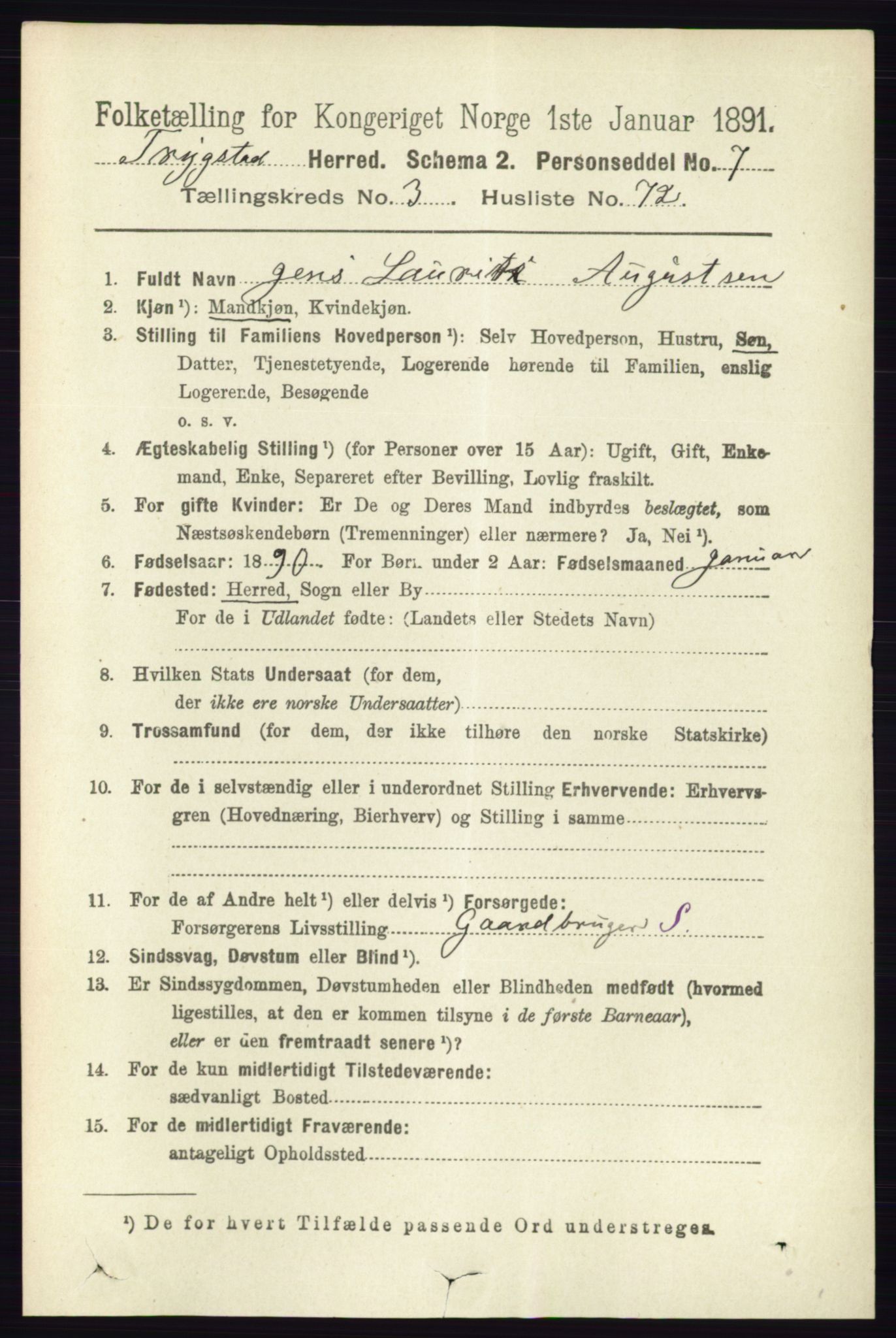 RA, 1891 Census for 0122 Trøgstad, 1891, p. 1510