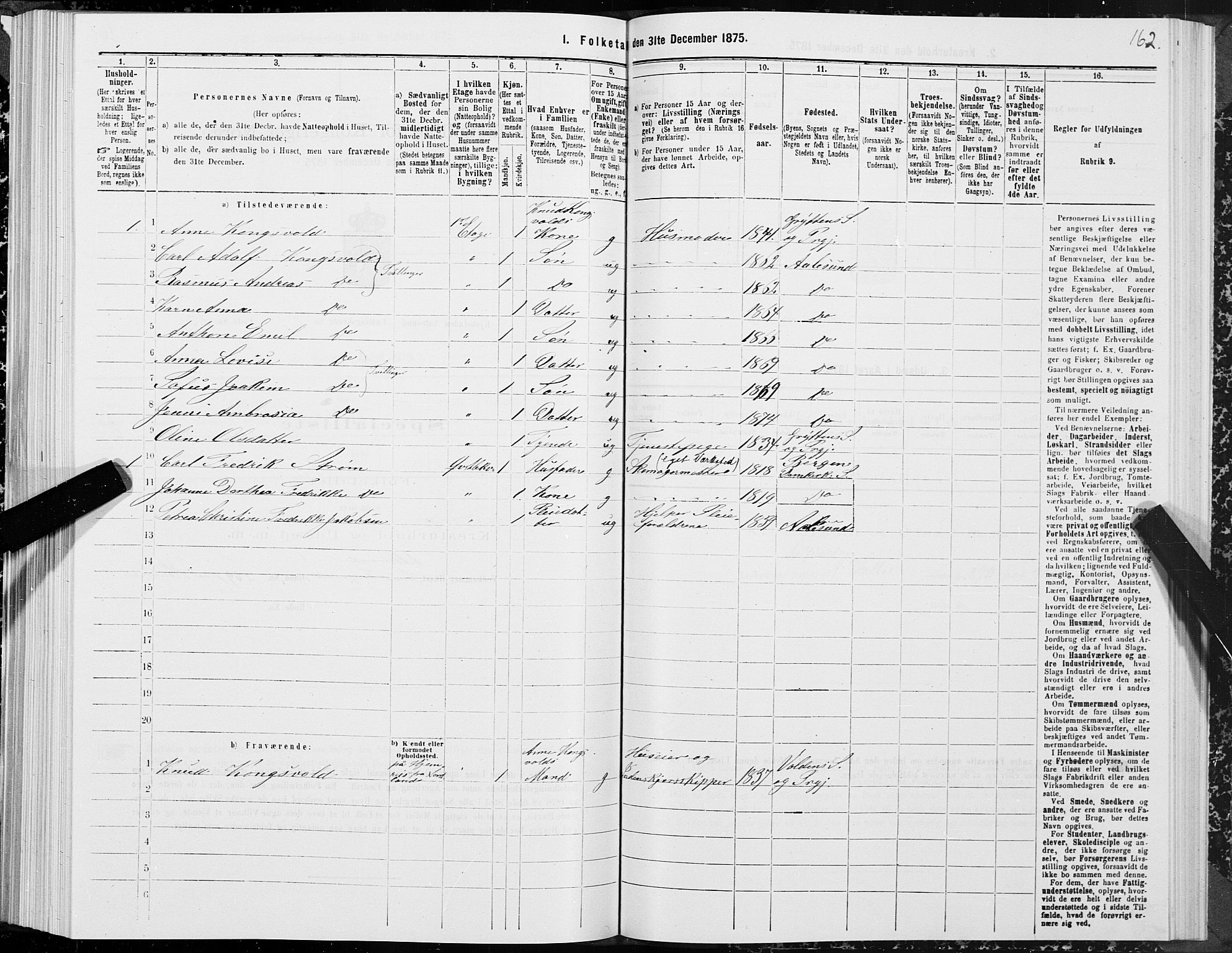 SAT, 1875 census for 1501P Ålesund, 1875, p. 1162