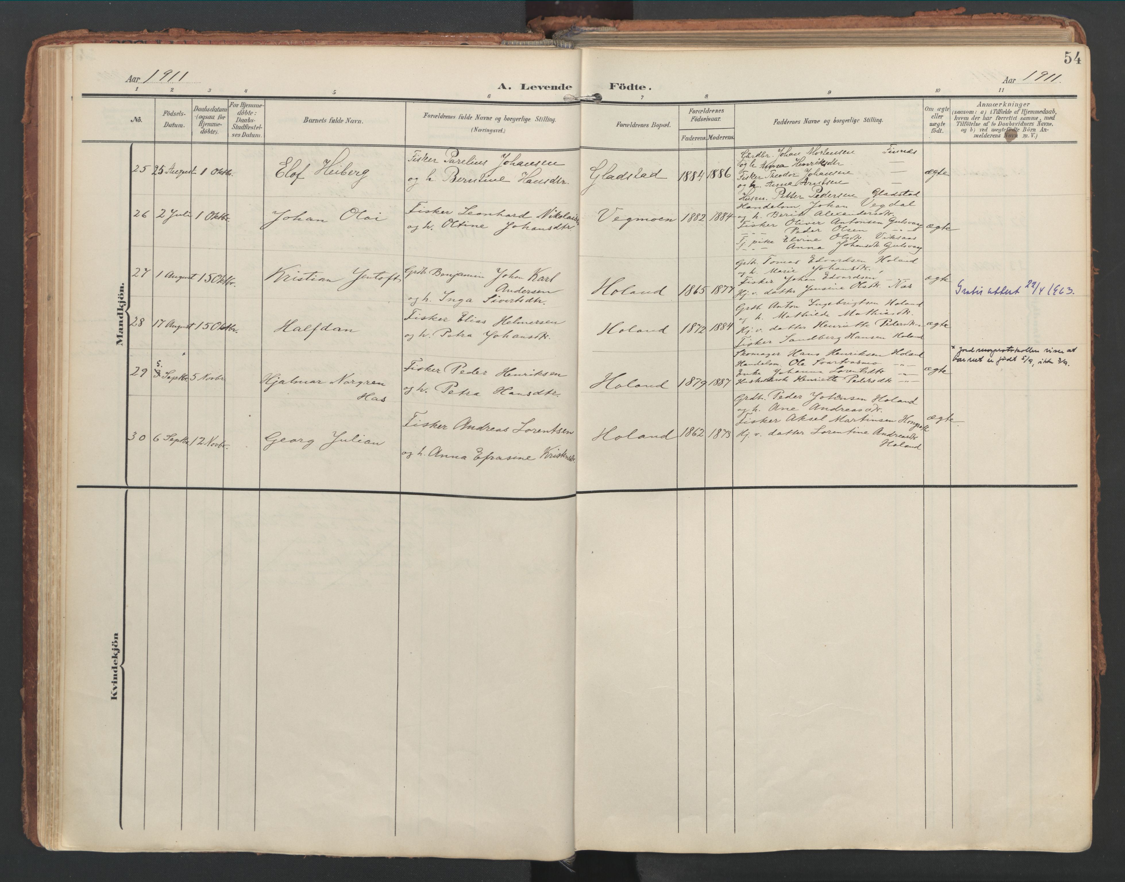 Ministerialprotokoller, klokkerbøker og fødselsregistre - Nordland, AV/SAT-A-1459/816/L0250: Parish register (official) no. 816A16, 1903-1923, p. 54