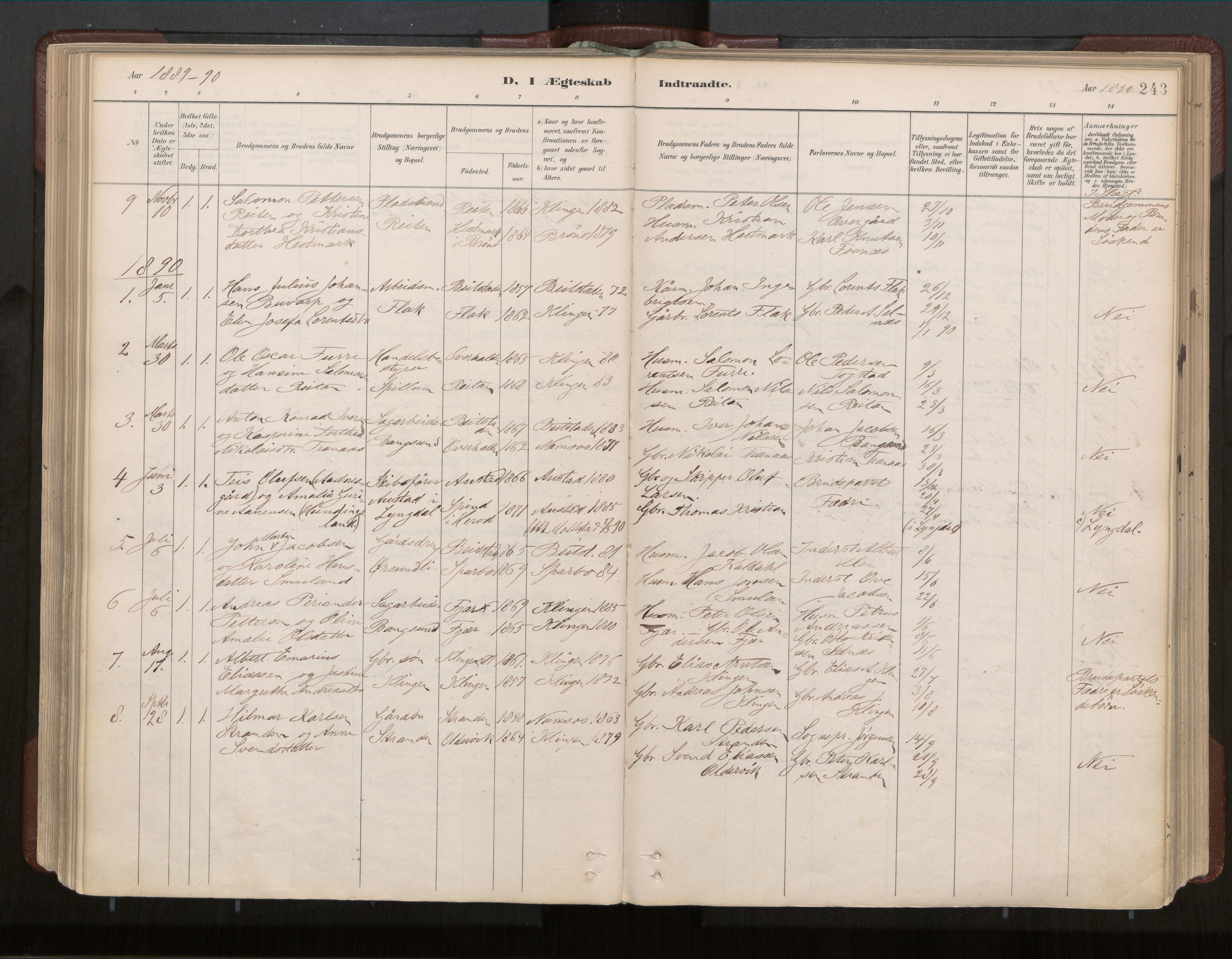 Ministerialprotokoller, klokkerbøker og fødselsregistre - Nord-Trøndelag, SAT/A-1458/770/L0589: Parish register (official) no. 770A03, 1887-1929, p. 243