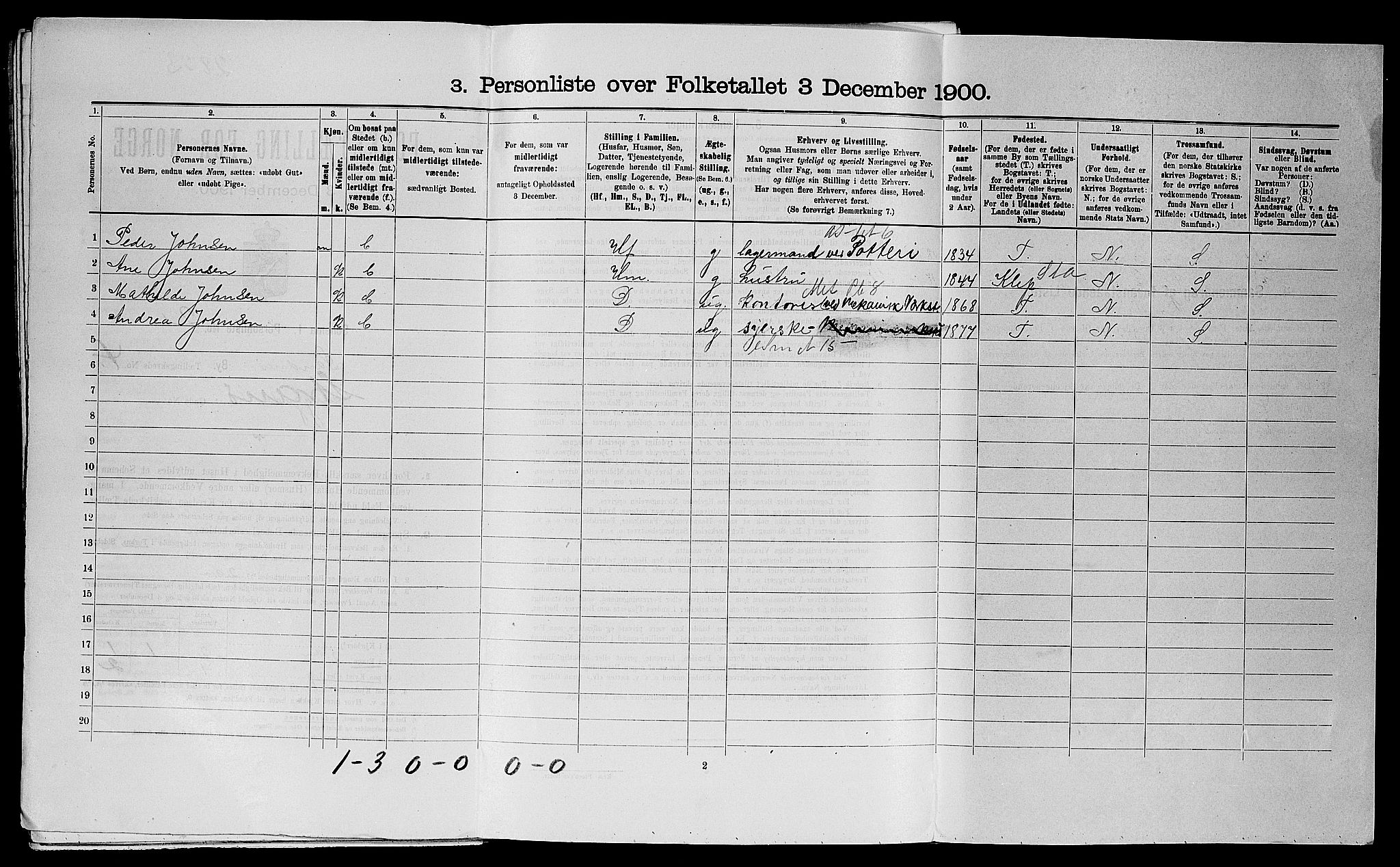 SAST, 1900 census for Sandnes, 1900, p. 503