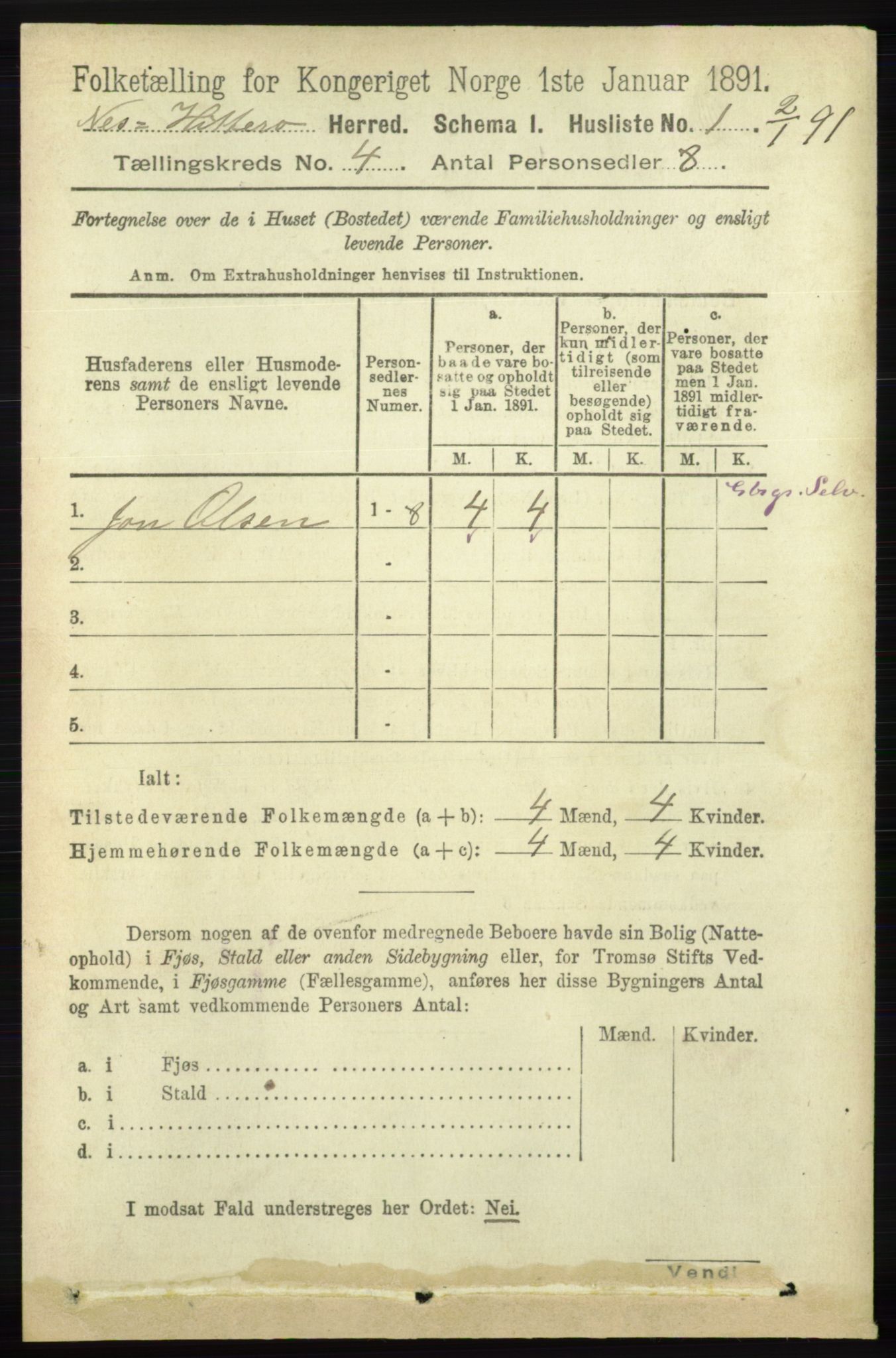 RA, 1891 census for 1043 Hidra og Nes, 1891, p. 1370