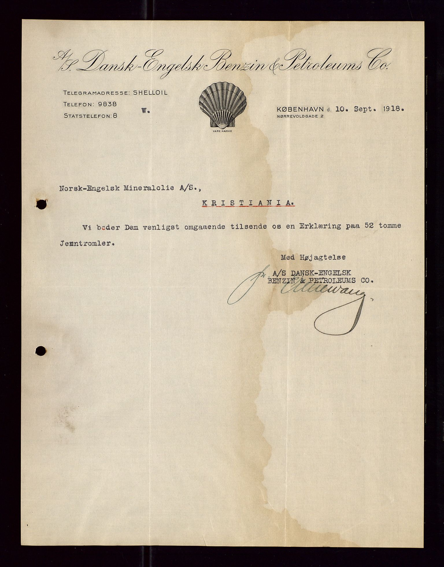 Pa 1521 - A/S Norske Shell, AV/SAST-A-101915/E/Ea/Eaa/L0005: Sjefskorrespondanse, 1918, p. 112