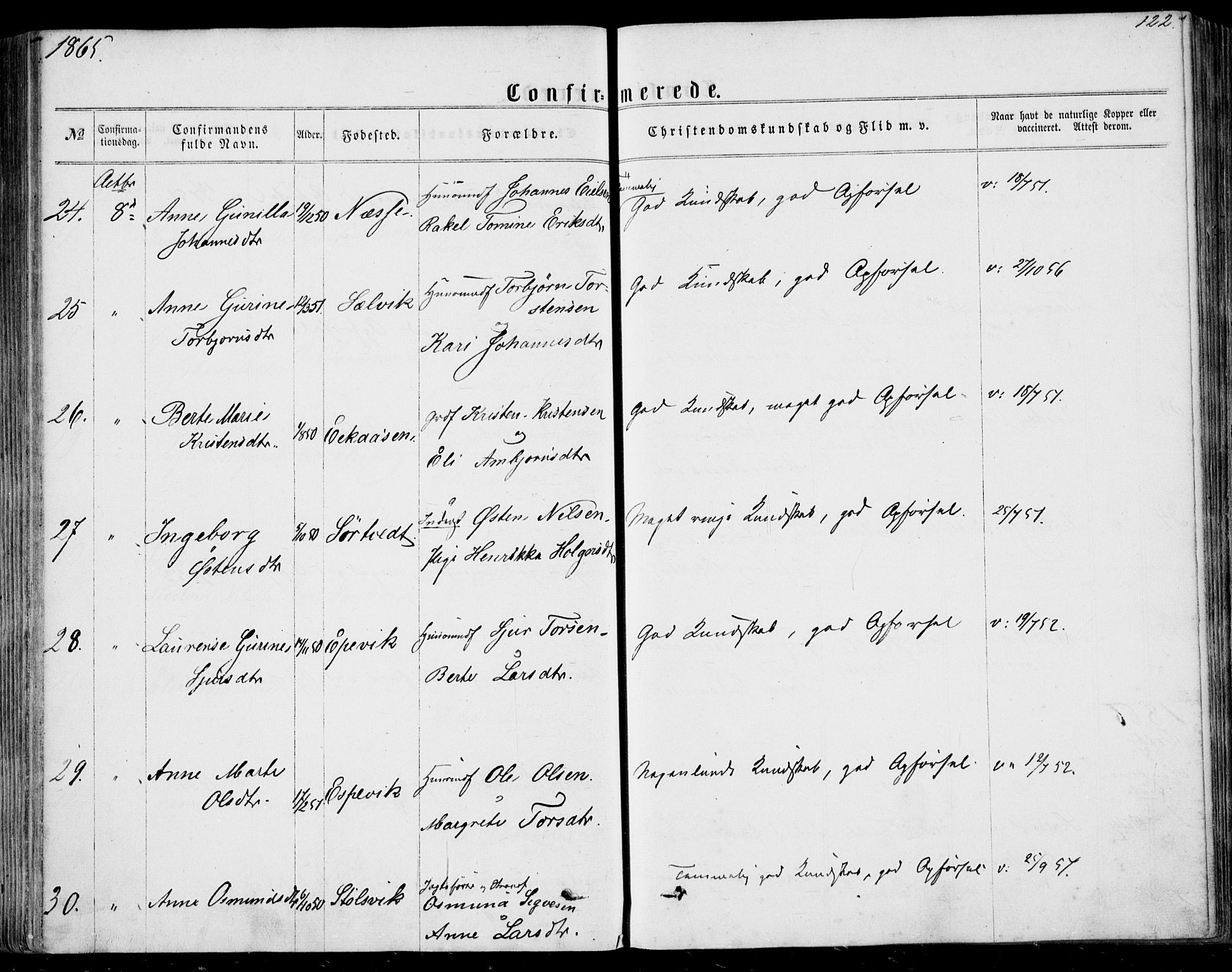 Nedstrand sokneprestkontor, AV/SAST-A-101841/01/IV: Parish register (official) no. A 9, 1861-1876, p. 122