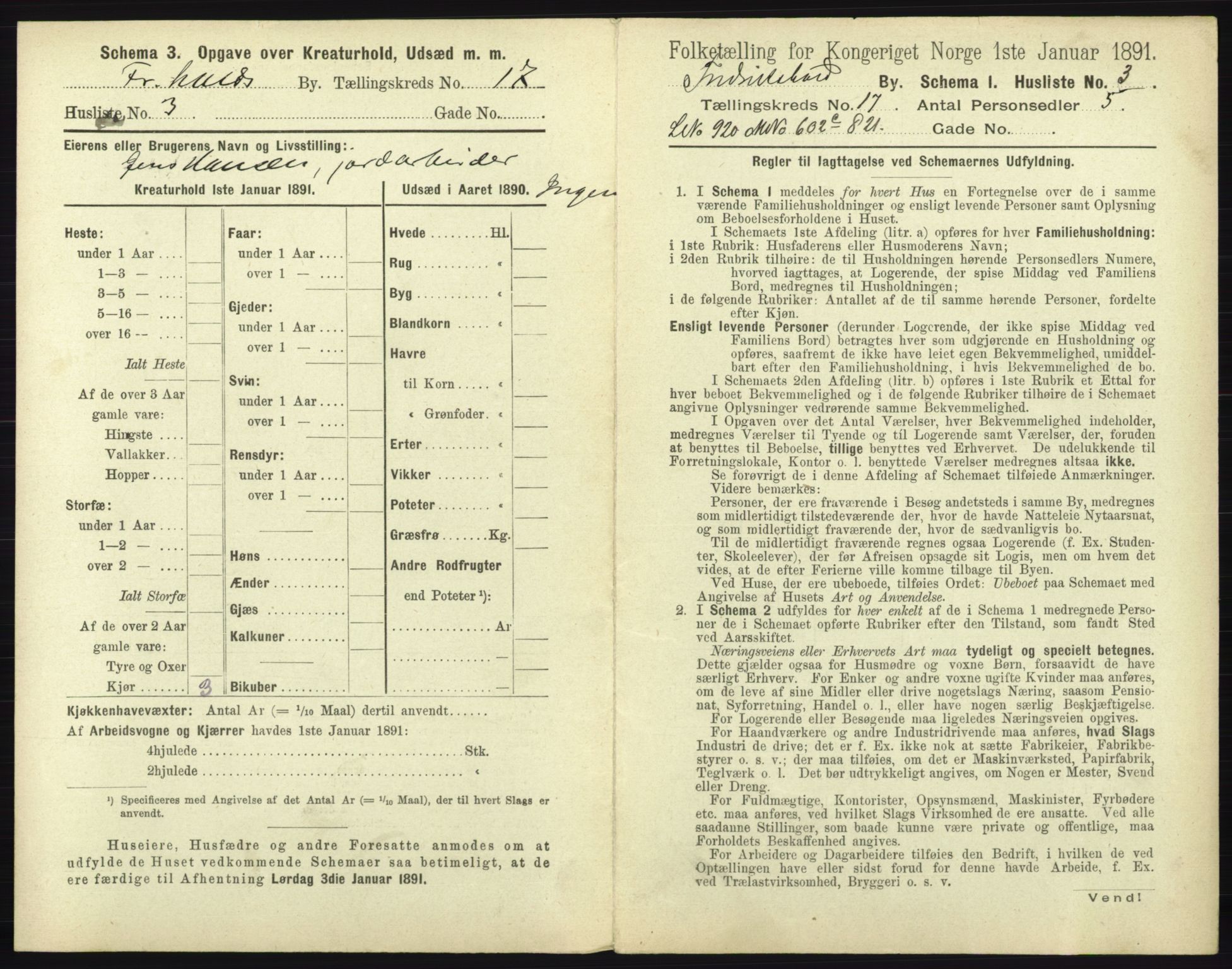 RA, 1891 census for 0101 Fredrikshald, 1891, p. 1536