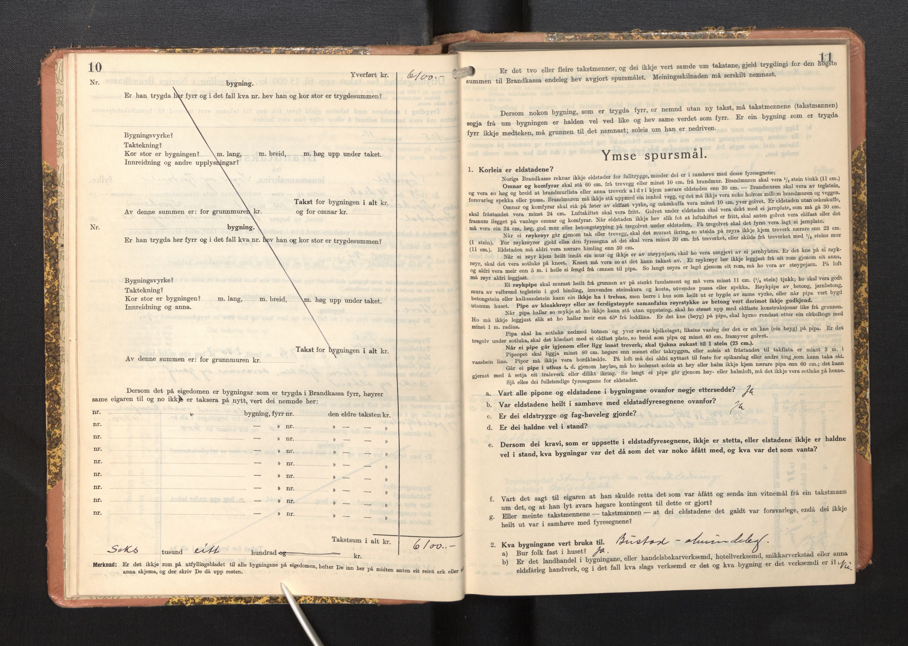 Lensmannen i Sogndal, AV/SAB-A-29901/0012/L0014: Branntakstprotokoll, skjematakst, 1938-1950, p. 10-11