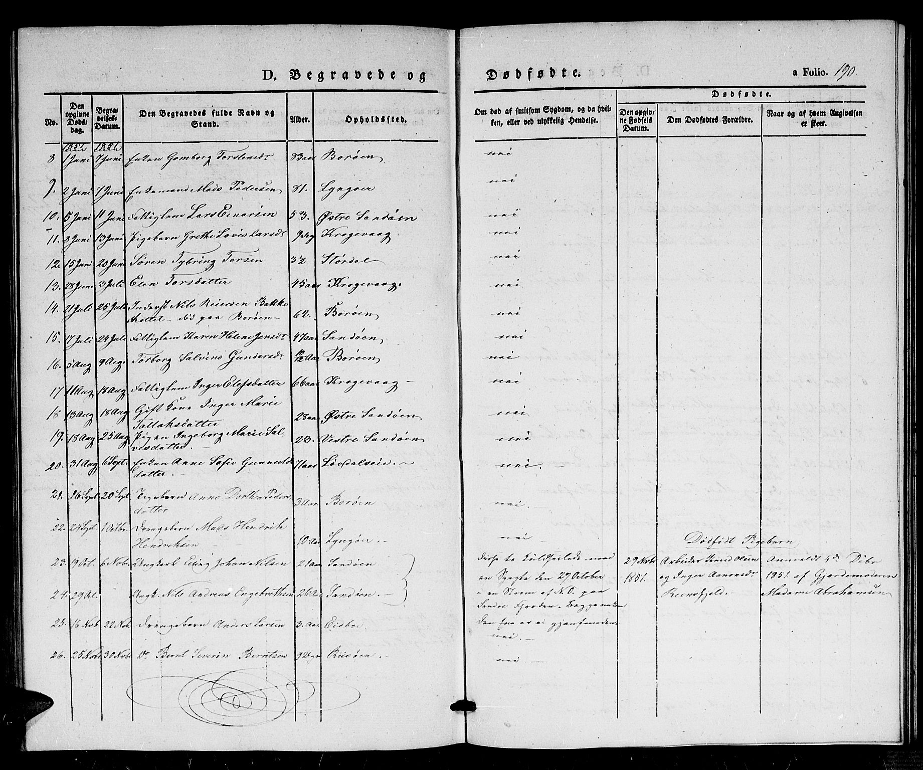 Dypvåg sokneprestkontor, AV/SAK-1111-0007/F/Fb/Fba/L0010: Parish register (copy) no. B 10, 1842-1857, p. 190