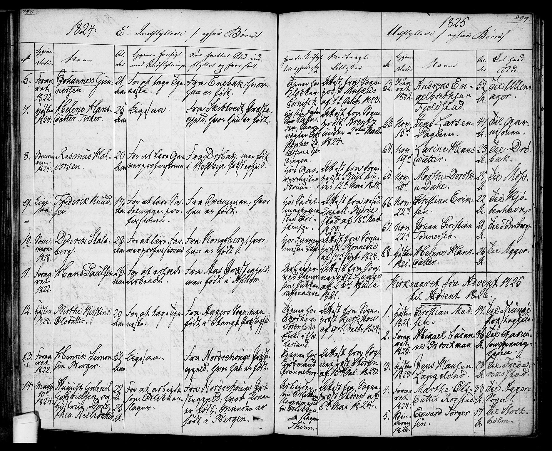 Oslo domkirke Kirkebøker, SAO/A-10752/F/Fa/L0022: Parish register (official) no. 22, 1824-1829, p. 398-399