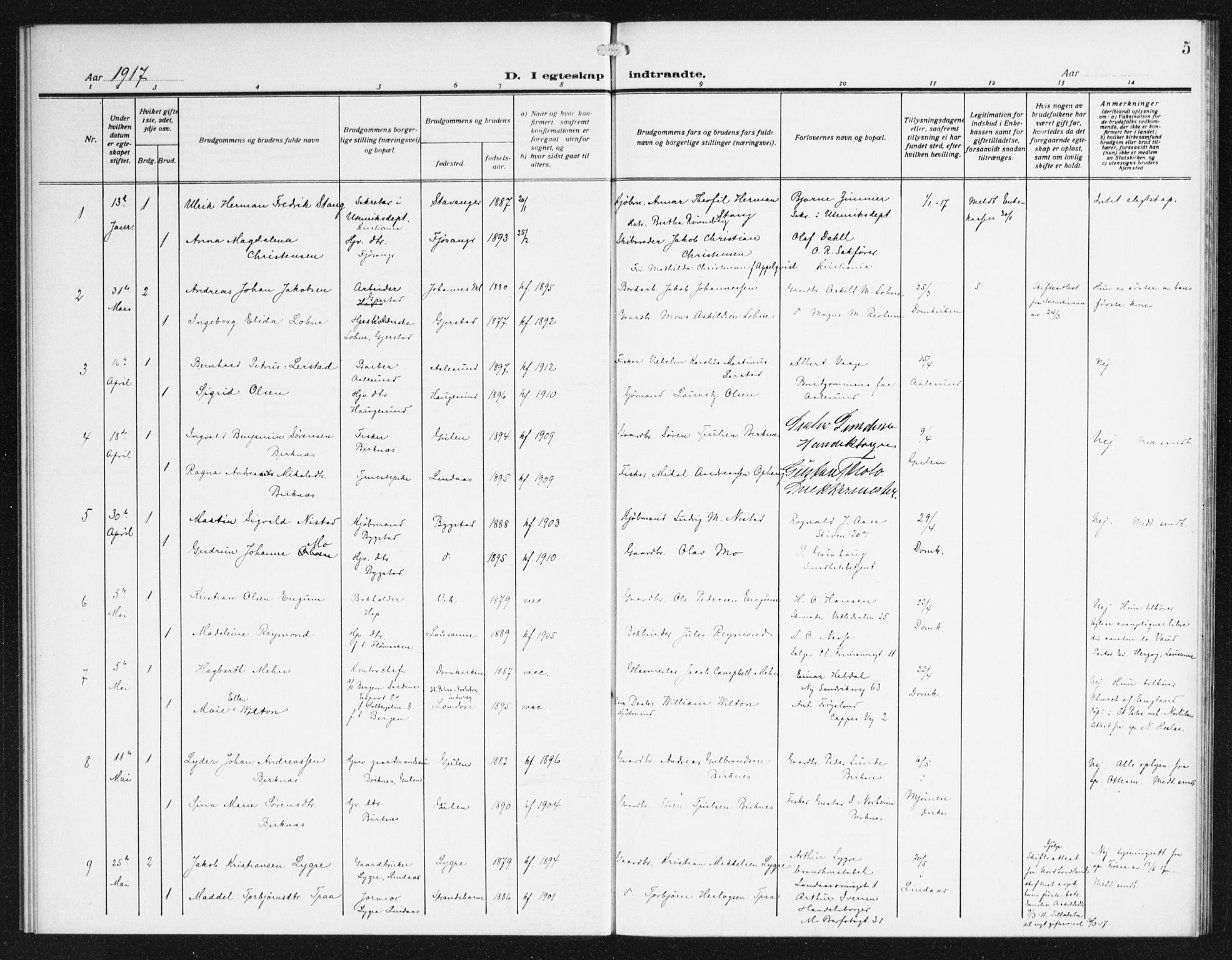 Domkirken sokneprestembete, SAB/A-74801/H/Haa/L0067: Curate's parish register no. A 5, 1915-1934, p. 5