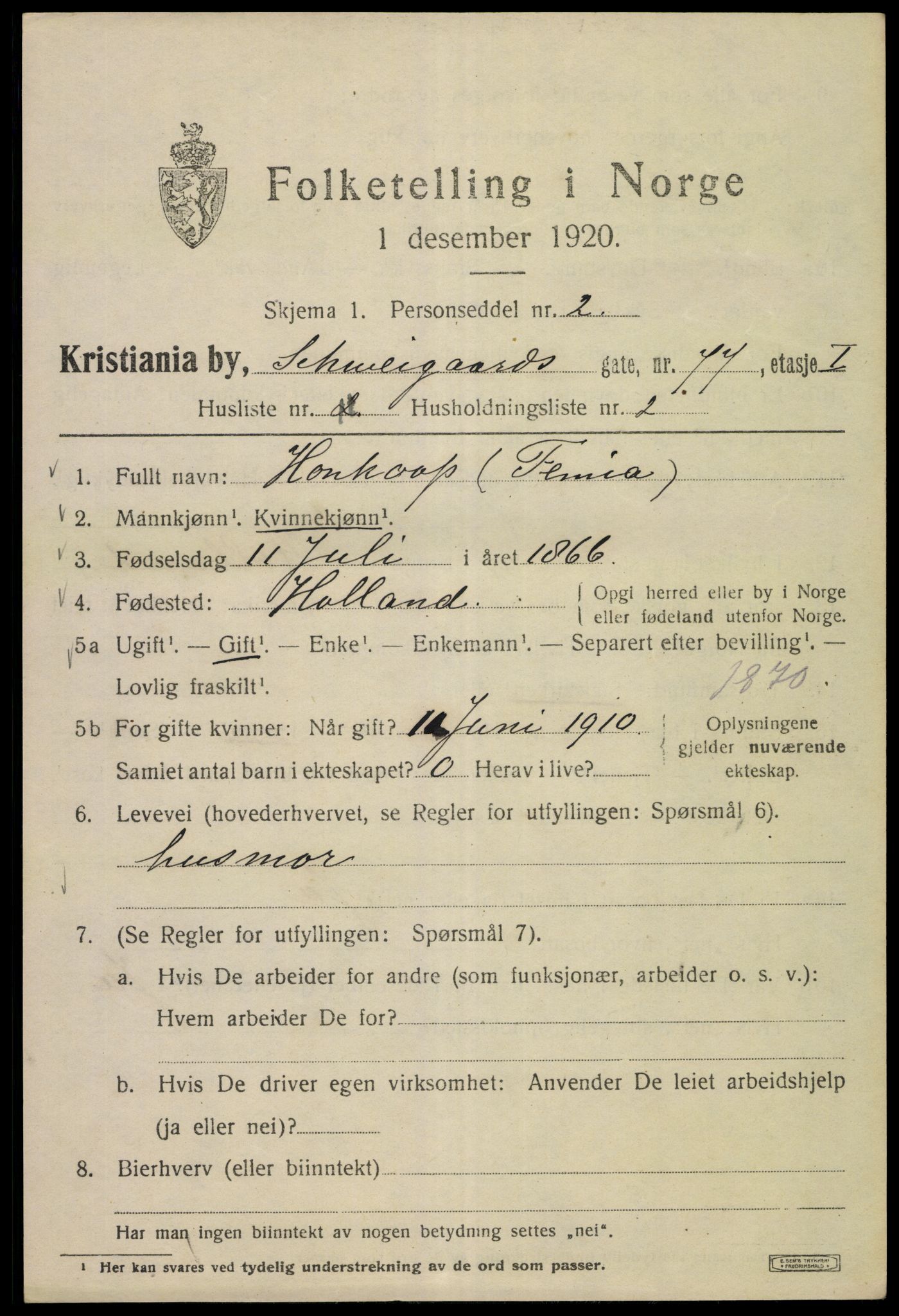 SAO, 1920 census for Kristiania, 1920, p. 496447