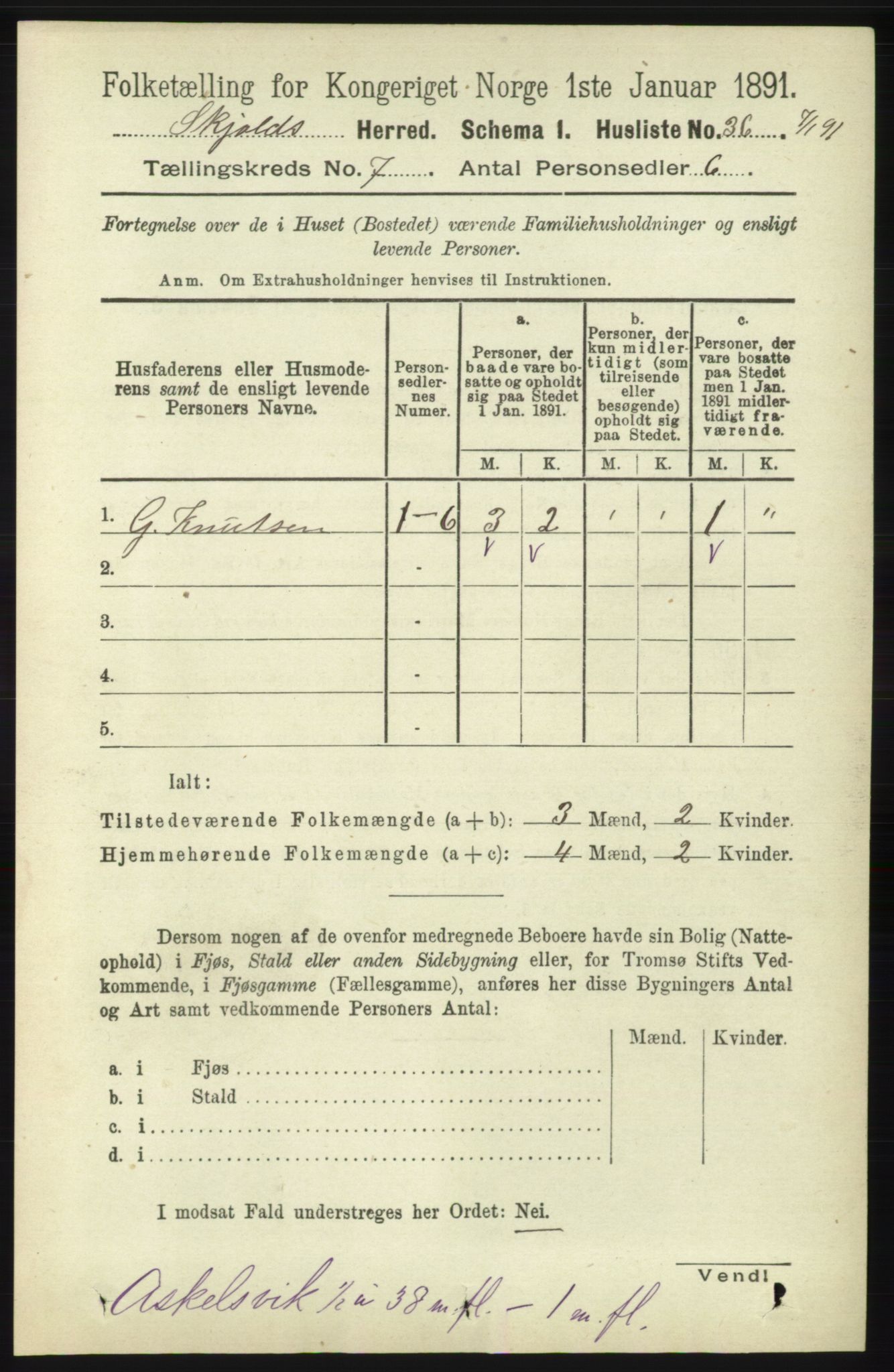 RA, 1891 census for 1154 Skjold, 1891, p. 1339