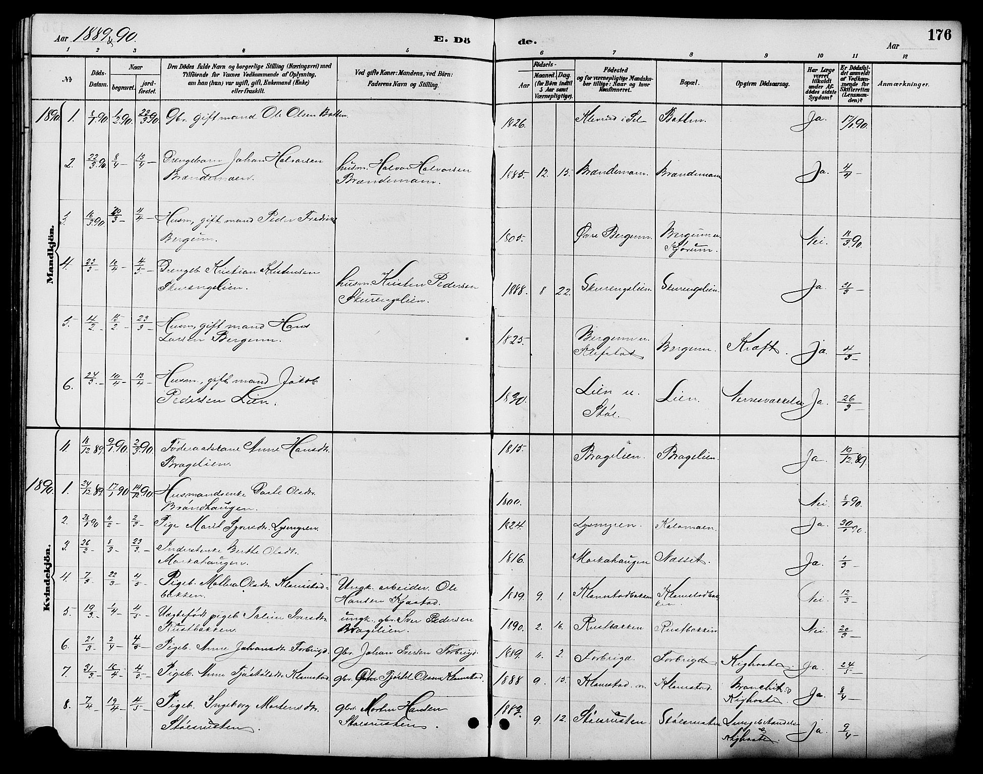 Nord-Fron prestekontor, SAH/PREST-080/H/Ha/Hab/L0006: Parish register (copy) no. 6, 1887-1914, p. 176