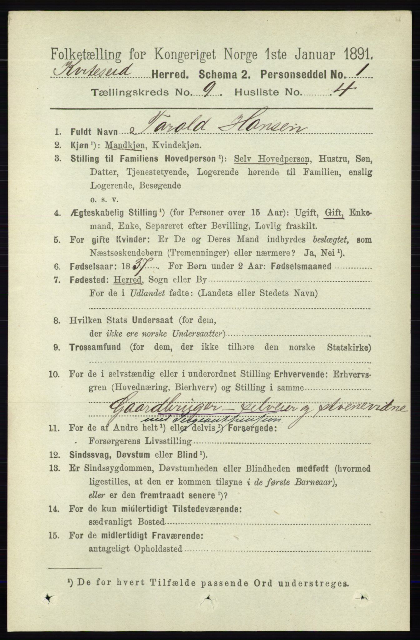 RA, 1891 census for 0829 Kviteseid, 1891, p. 2001