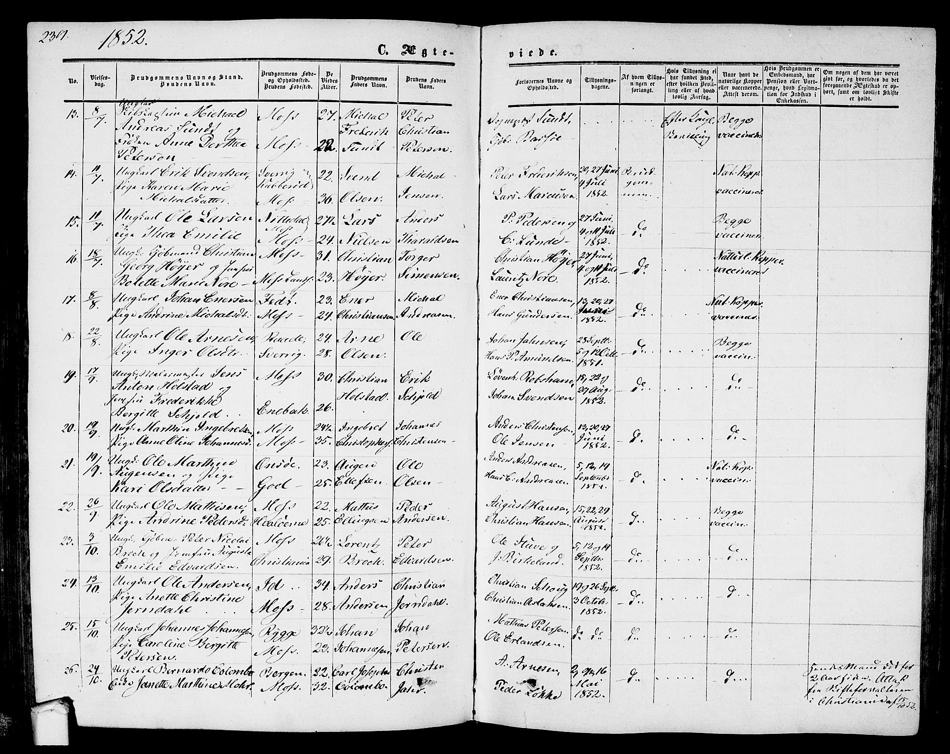 Moss prestekontor Kirkebøker, AV/SAO-A-2003/G/Ga/L0002: Parish register (copy) no. I 2, 1852-1871, p. 239