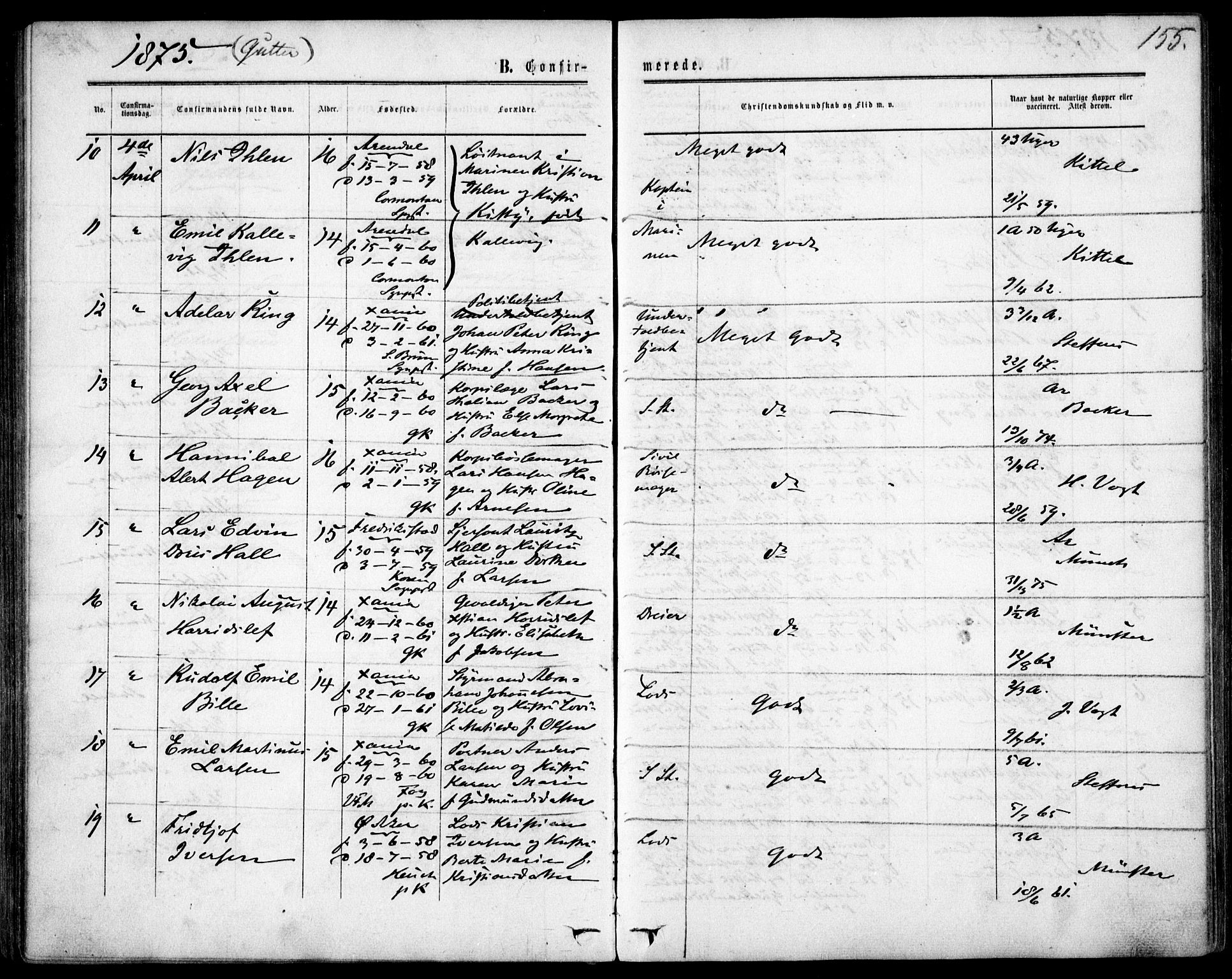 Garnisonsmenigheten Kirkebøker, AV/SAO-A-10846/F/Fa/L0011: Parish register (official) no. 11, 1870-1880, p. 155