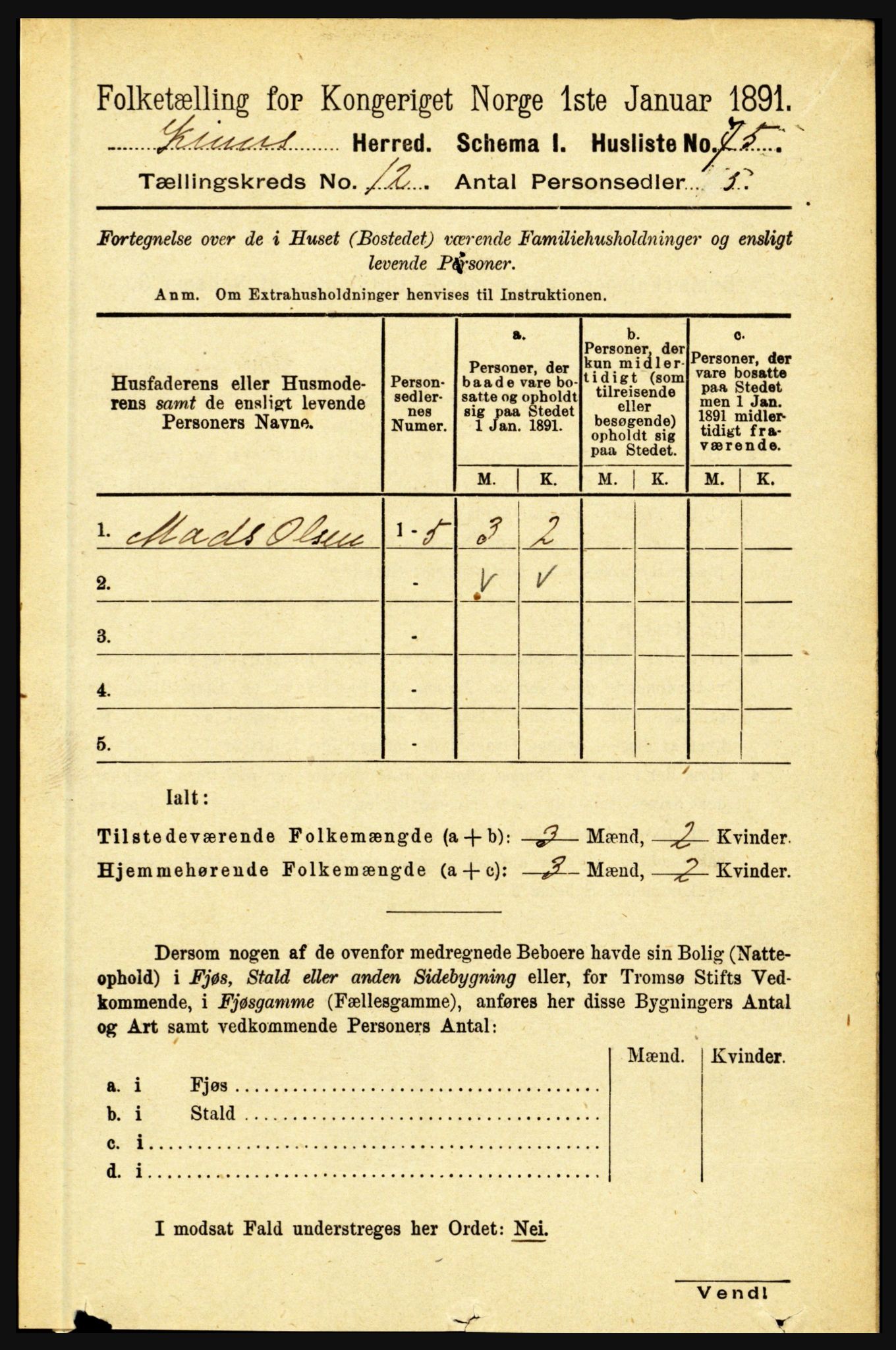 RA, 1891 census for 1437 Kinn, 1891, p. 4505