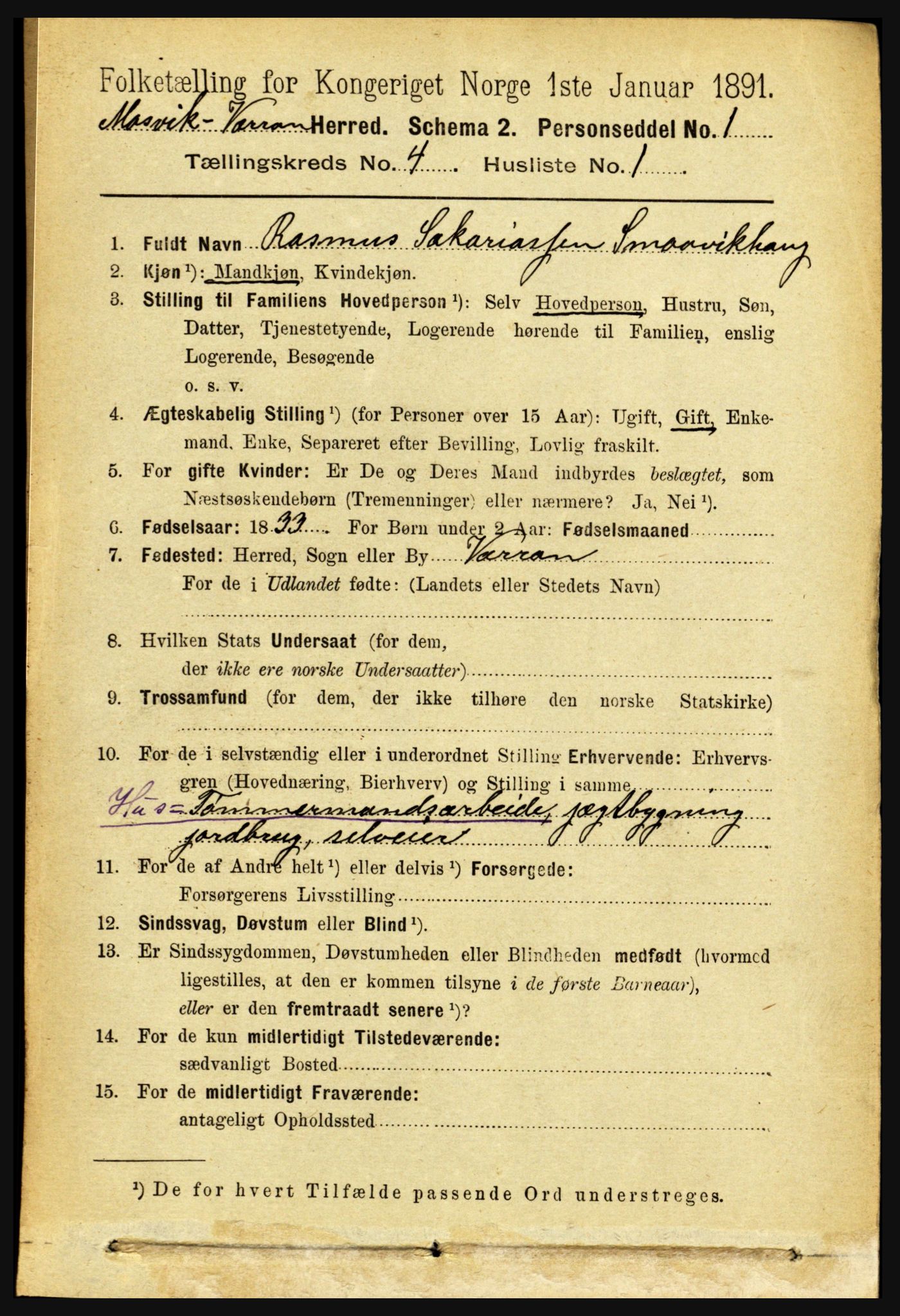 RA, 1891 census for 1723 Mosvik og Verran, 1891, p. 1397